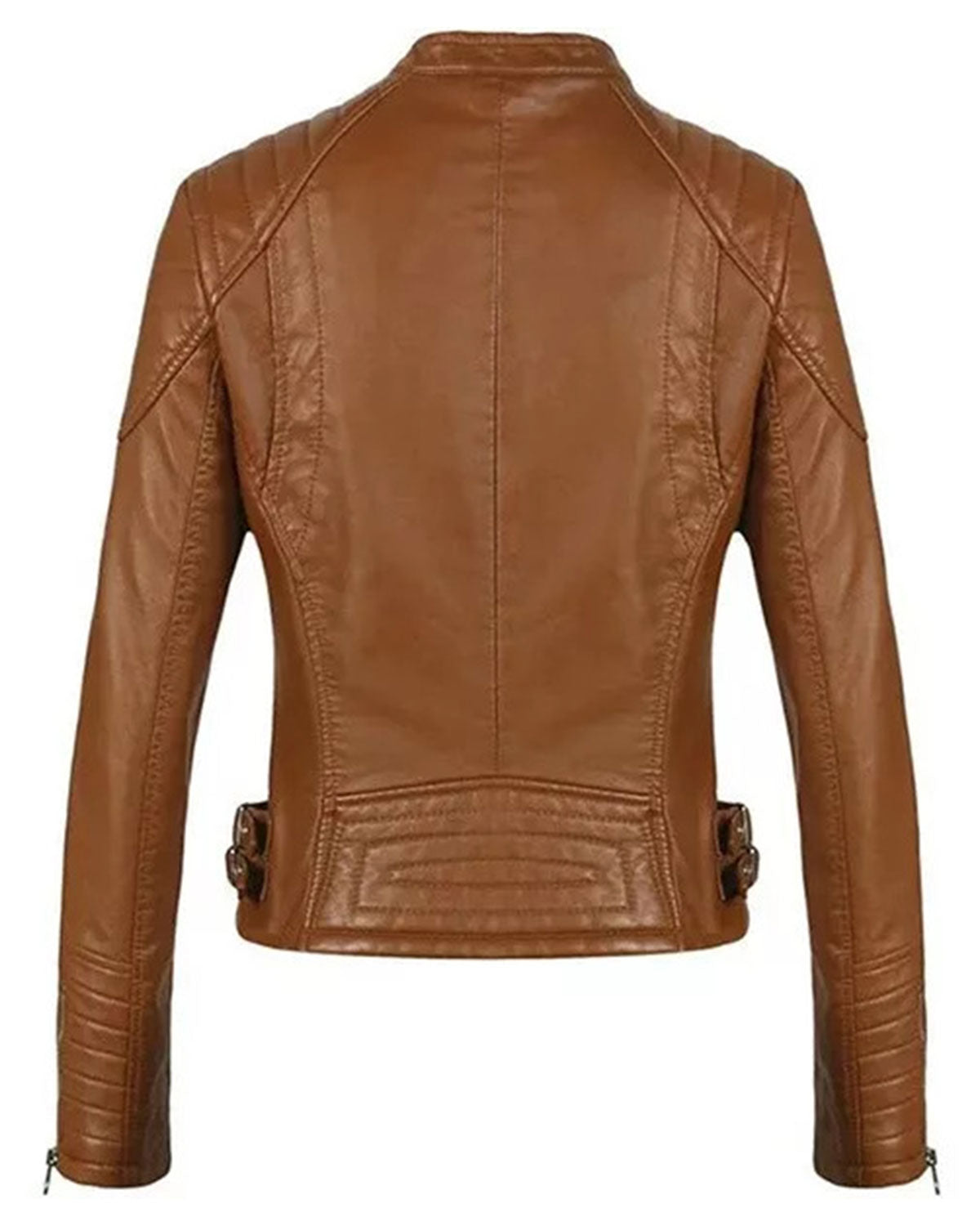 Womens Cognac Brown Cafe Racer Leather Jacket