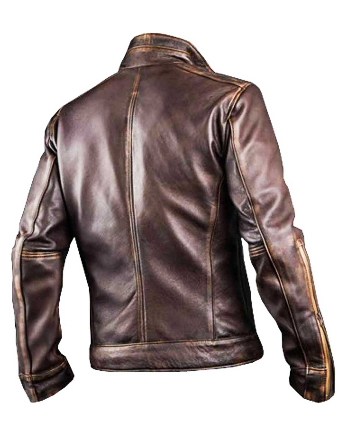 Men’s Cafe Racer Distressed Leather Jacket