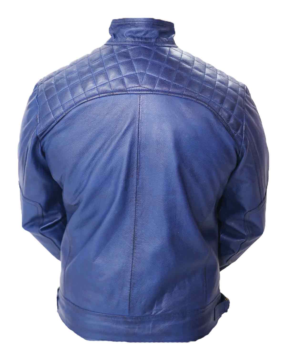 Men's Blue Biker Fashion Slim Fit Pure Leather Jacket