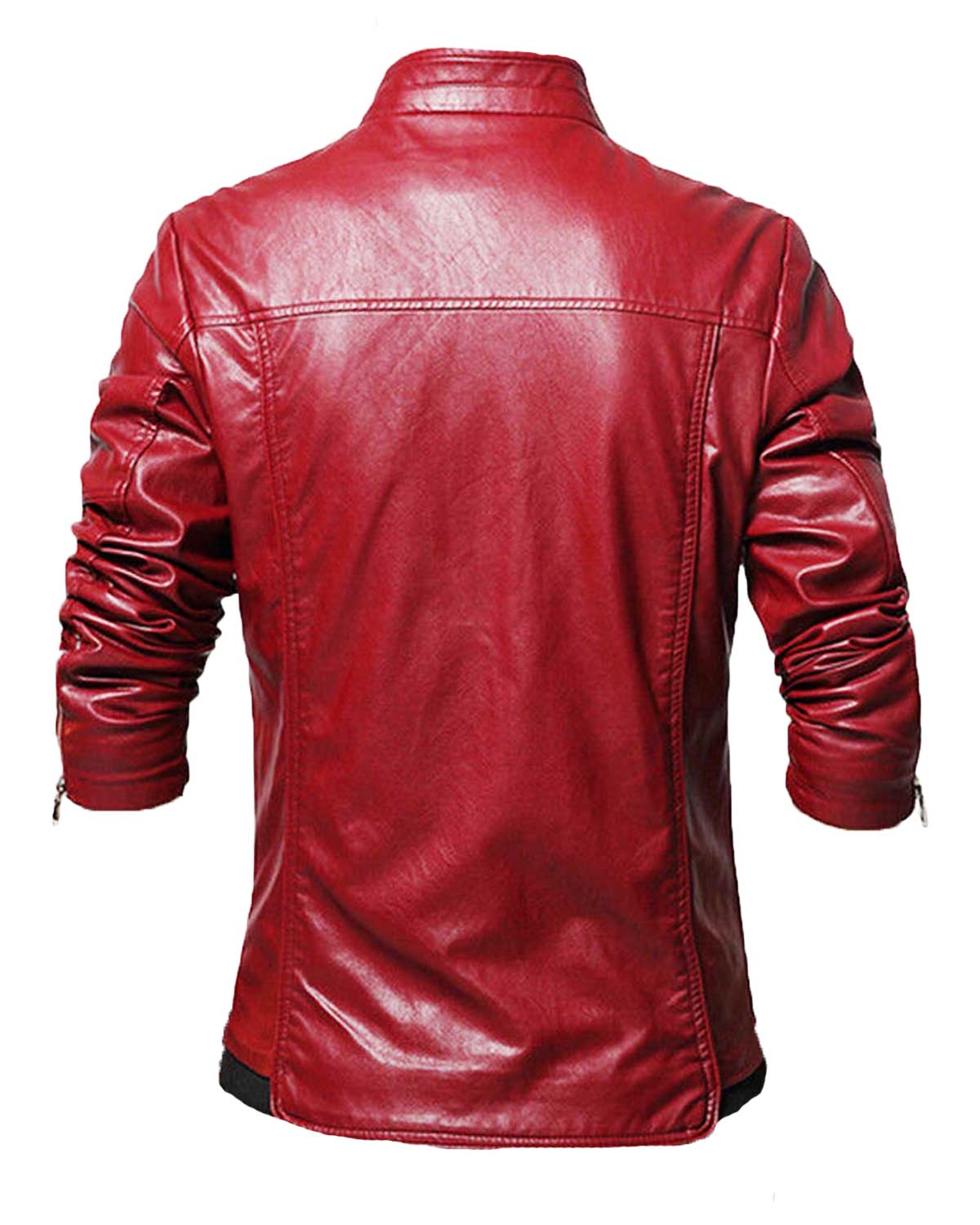 Men's Slim Fit Causal Wear Red Faux Leather Jacket