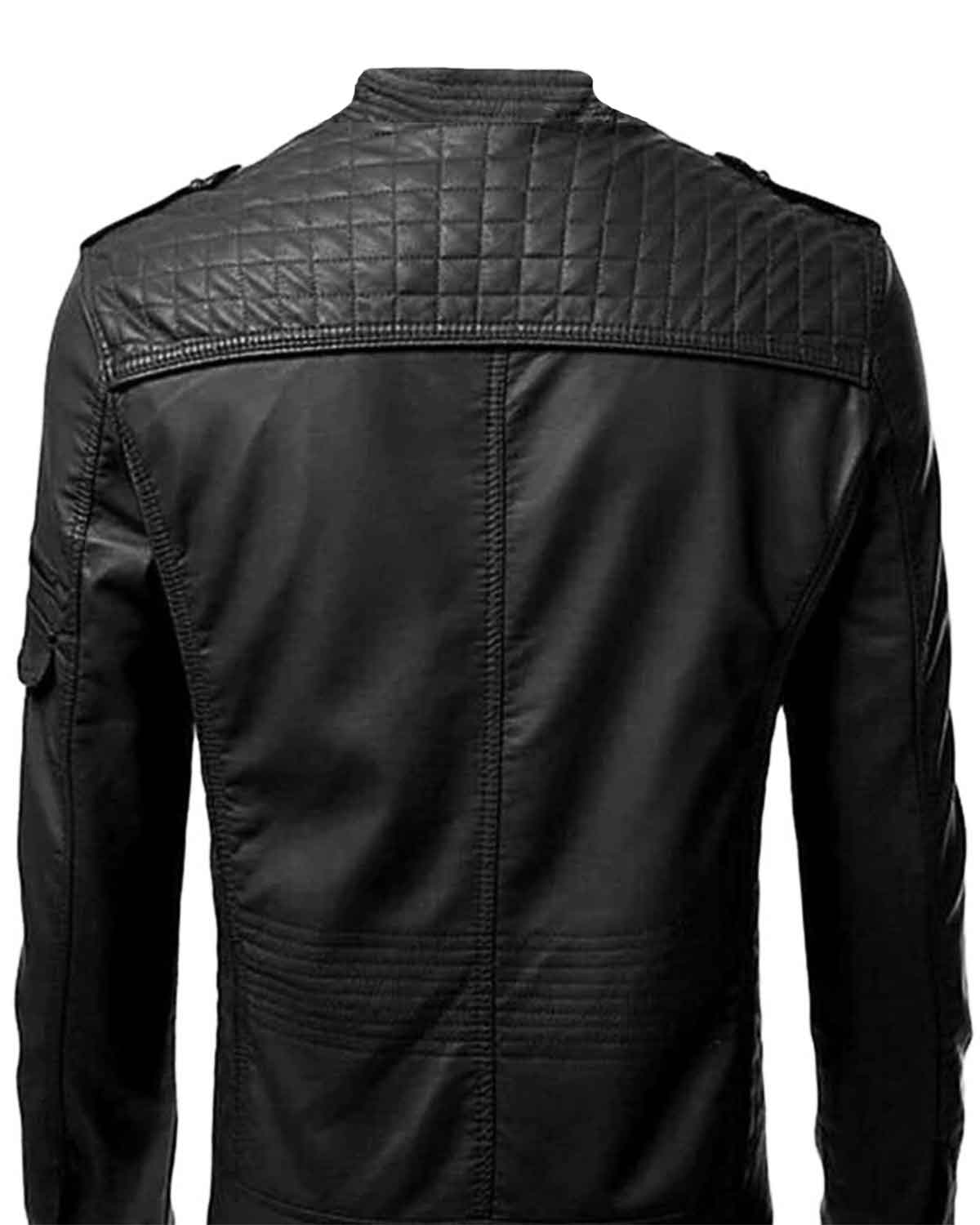 Men's Stylish Slim Fit Biker Genuine Leather Black Quilted Jacket