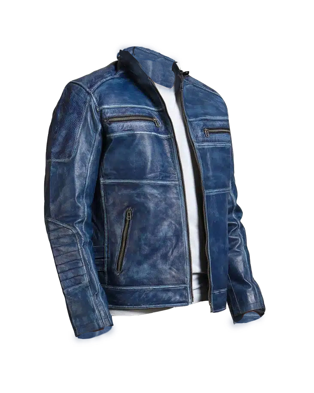 Blue Cafe Racer Mens Vintage Biker Leather Jacket