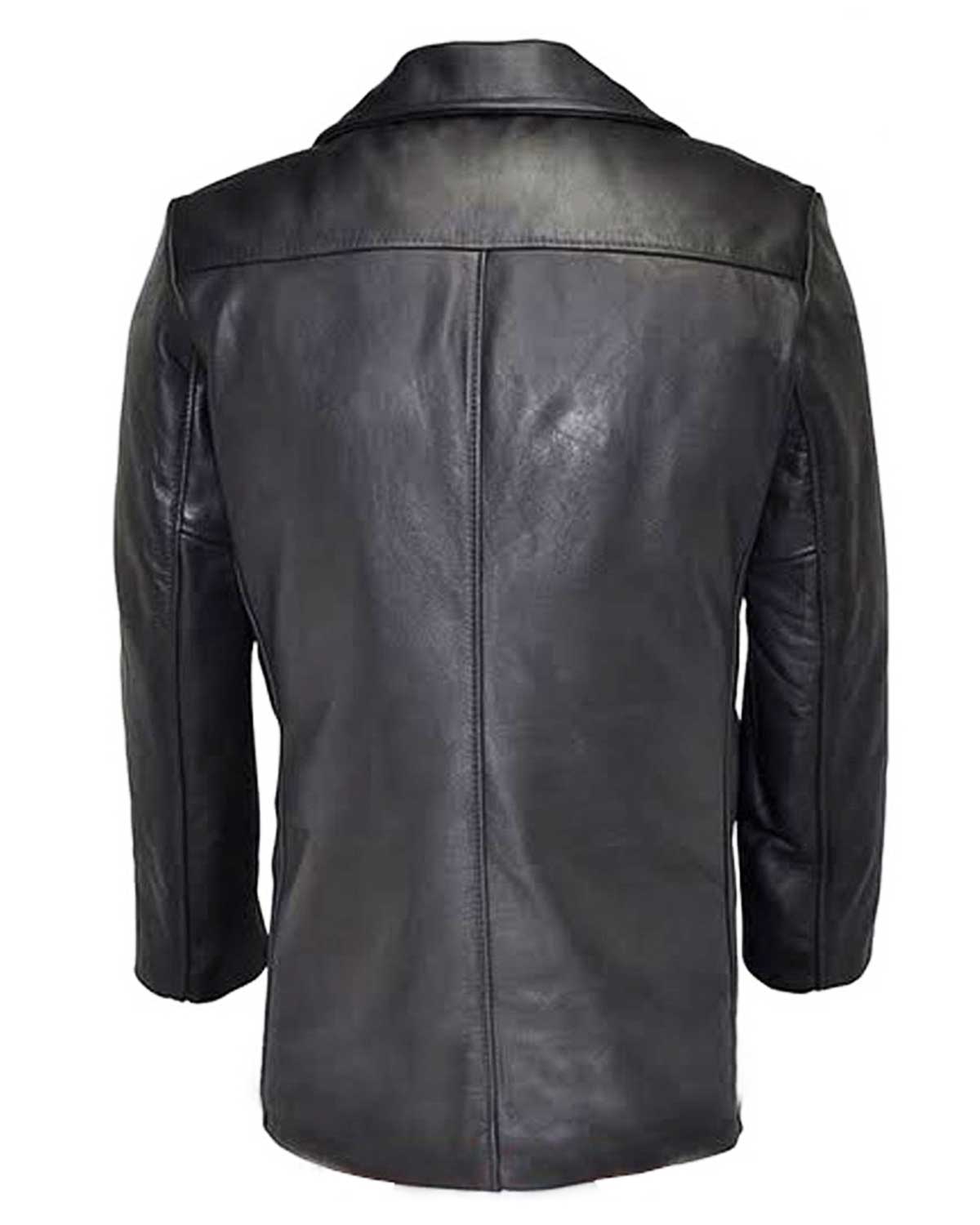 Men’s Naval Double Breasted Black Leather Coat