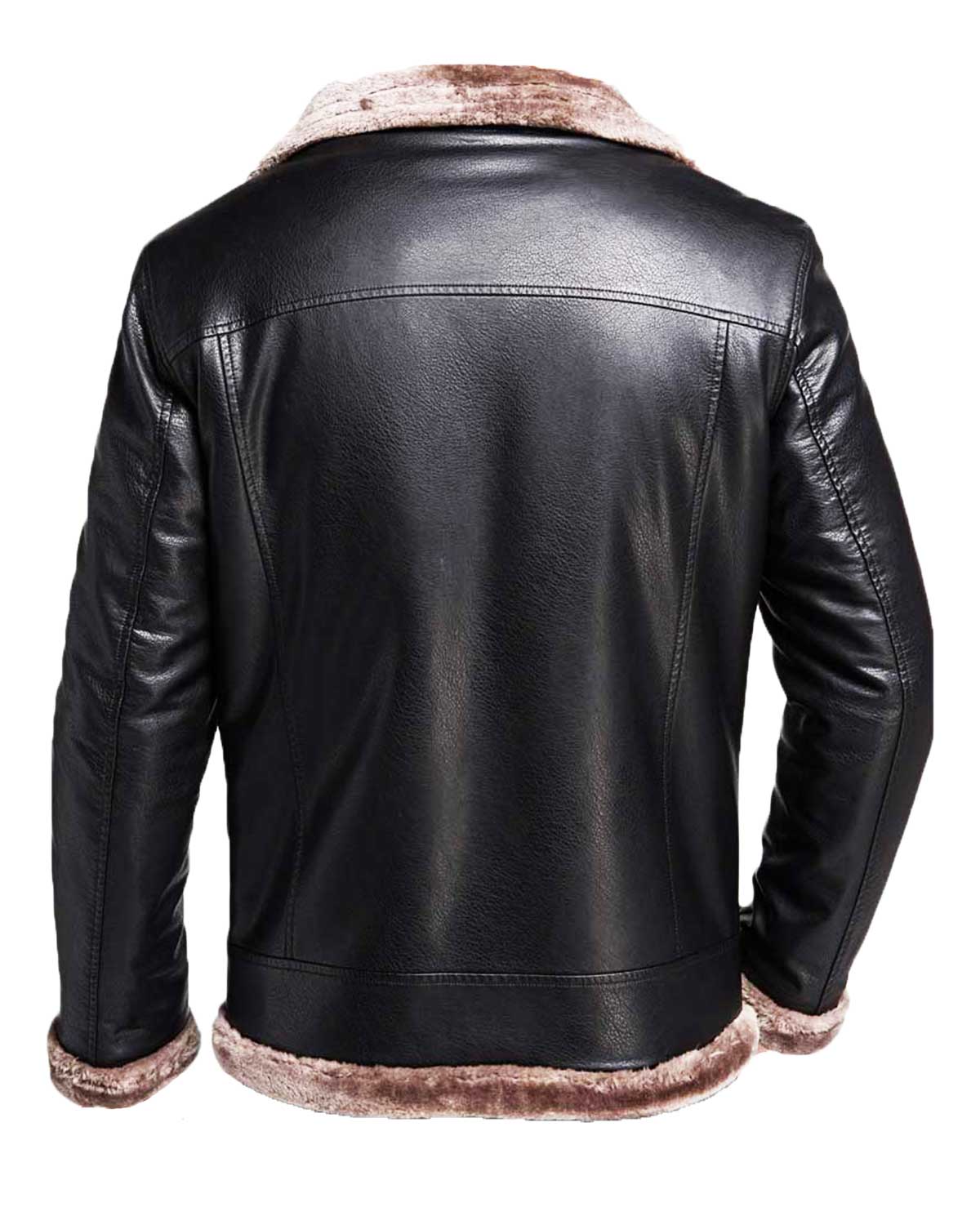 Men’s Winter Faux Fur Shearling Black Leather Jacket