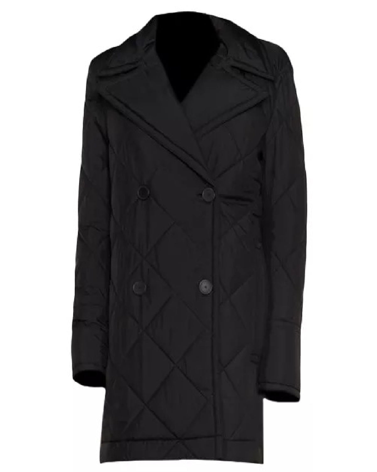 Black Double Breasted Quilted Coat Womens