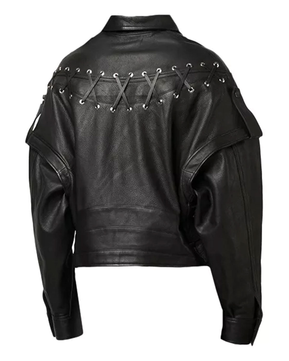 Womens Black cropped leather Biker Jacket