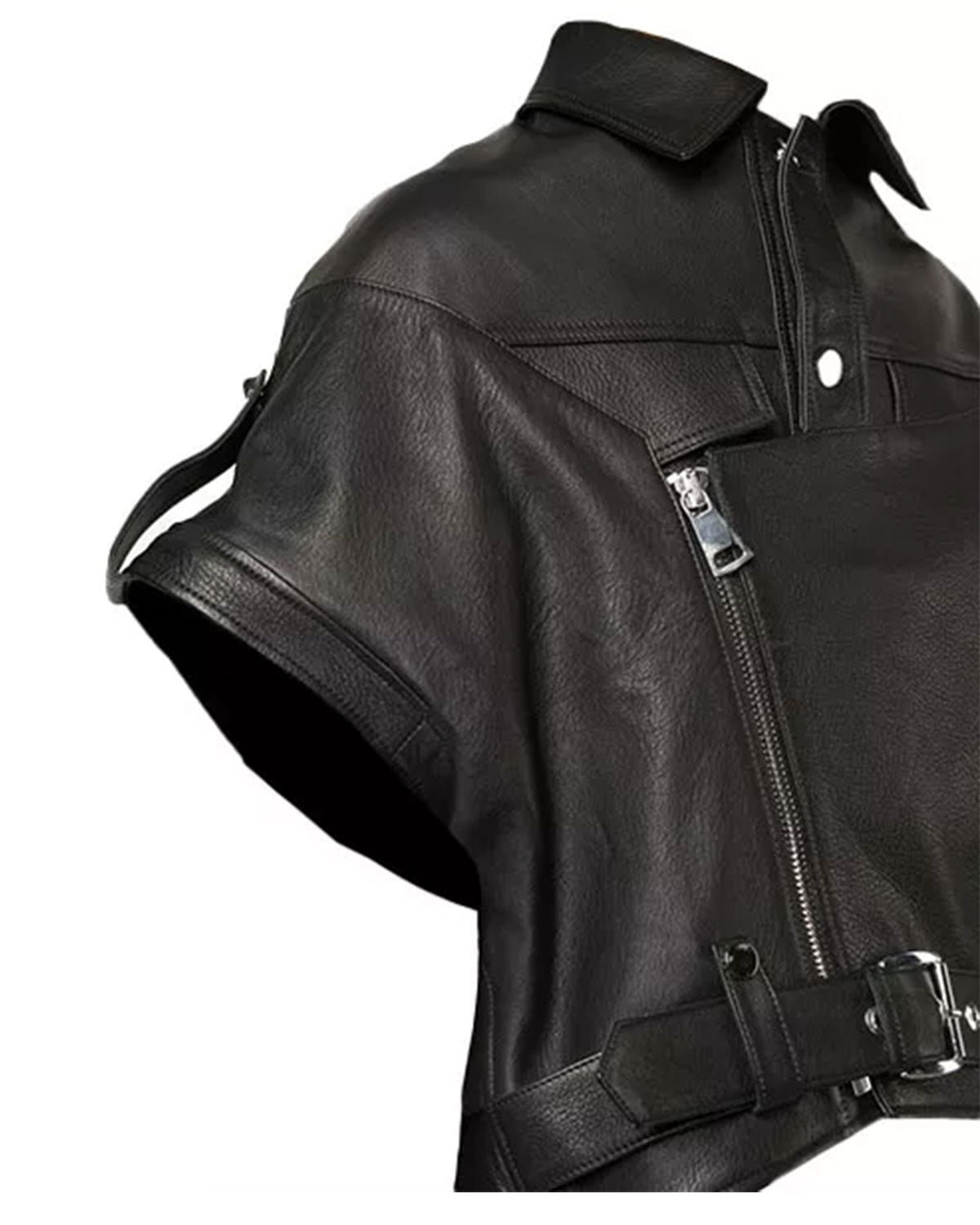 Womens Black cropped leather Biker Jacket