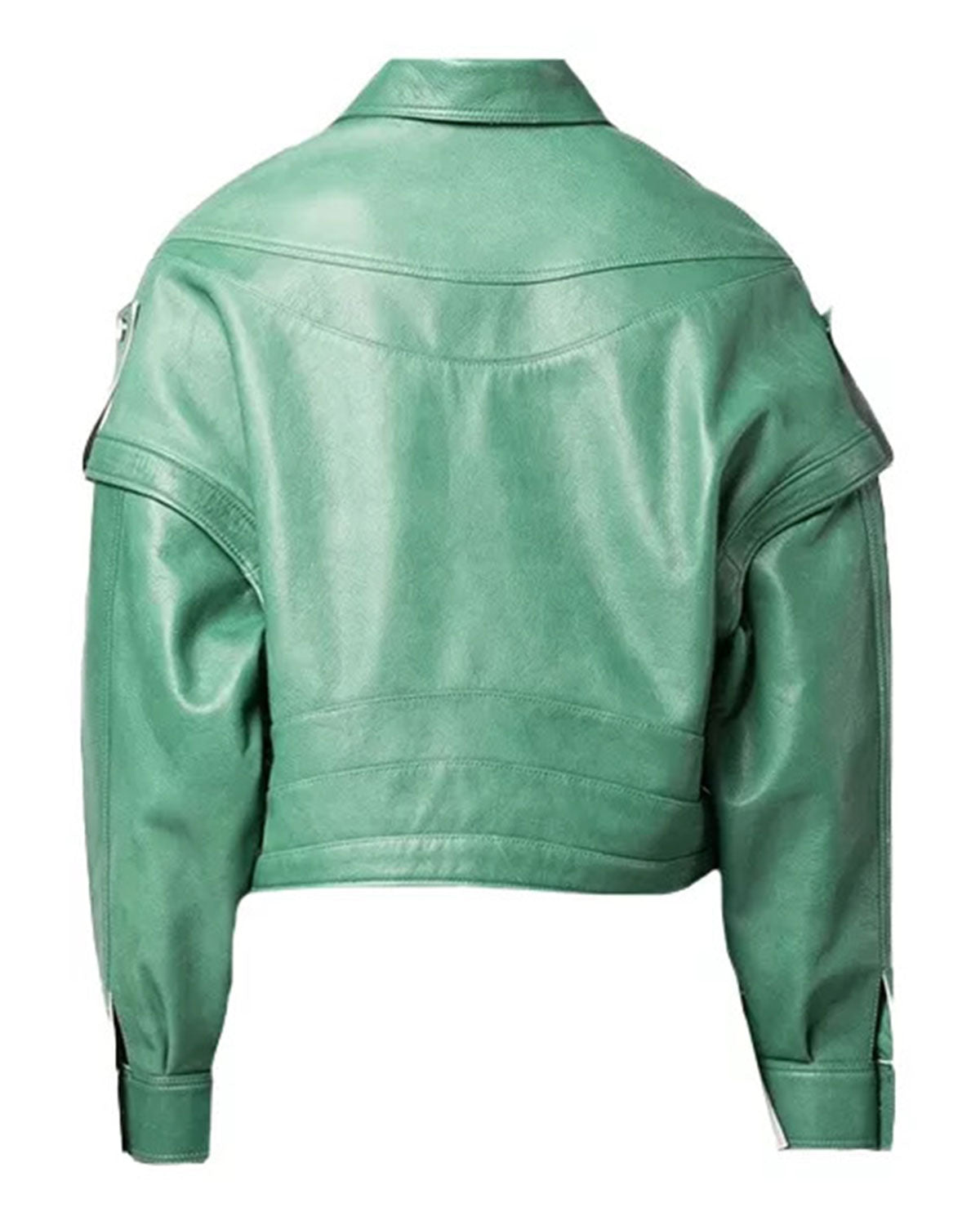 Womens Green Leather Biker Jacket