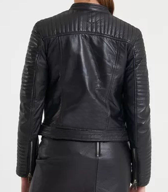 Designer Women Black Leather Biker Jacket