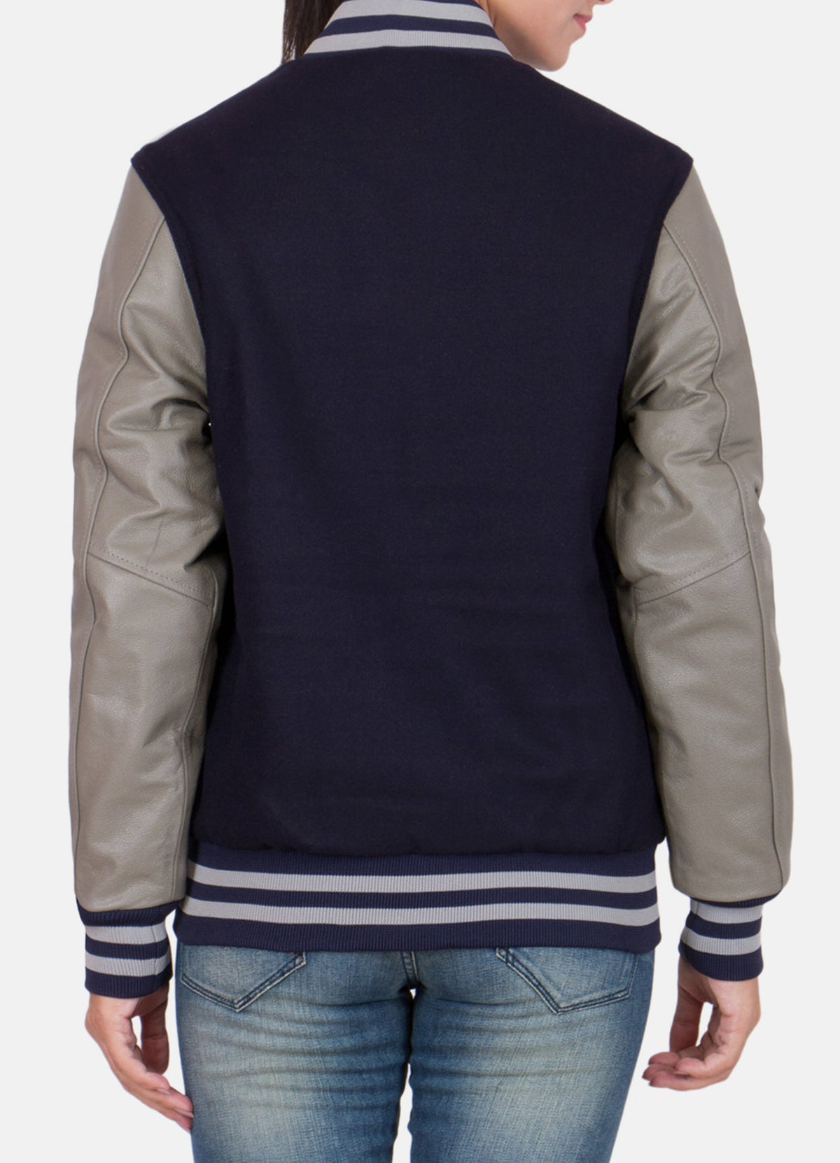 Womens Dark Blue and Grey Varsity Jacket