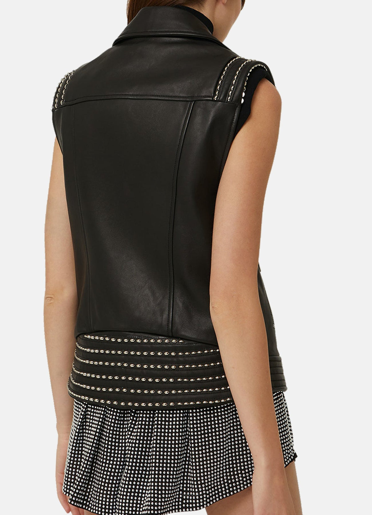 Womens Classic Black Biker Leather Vest