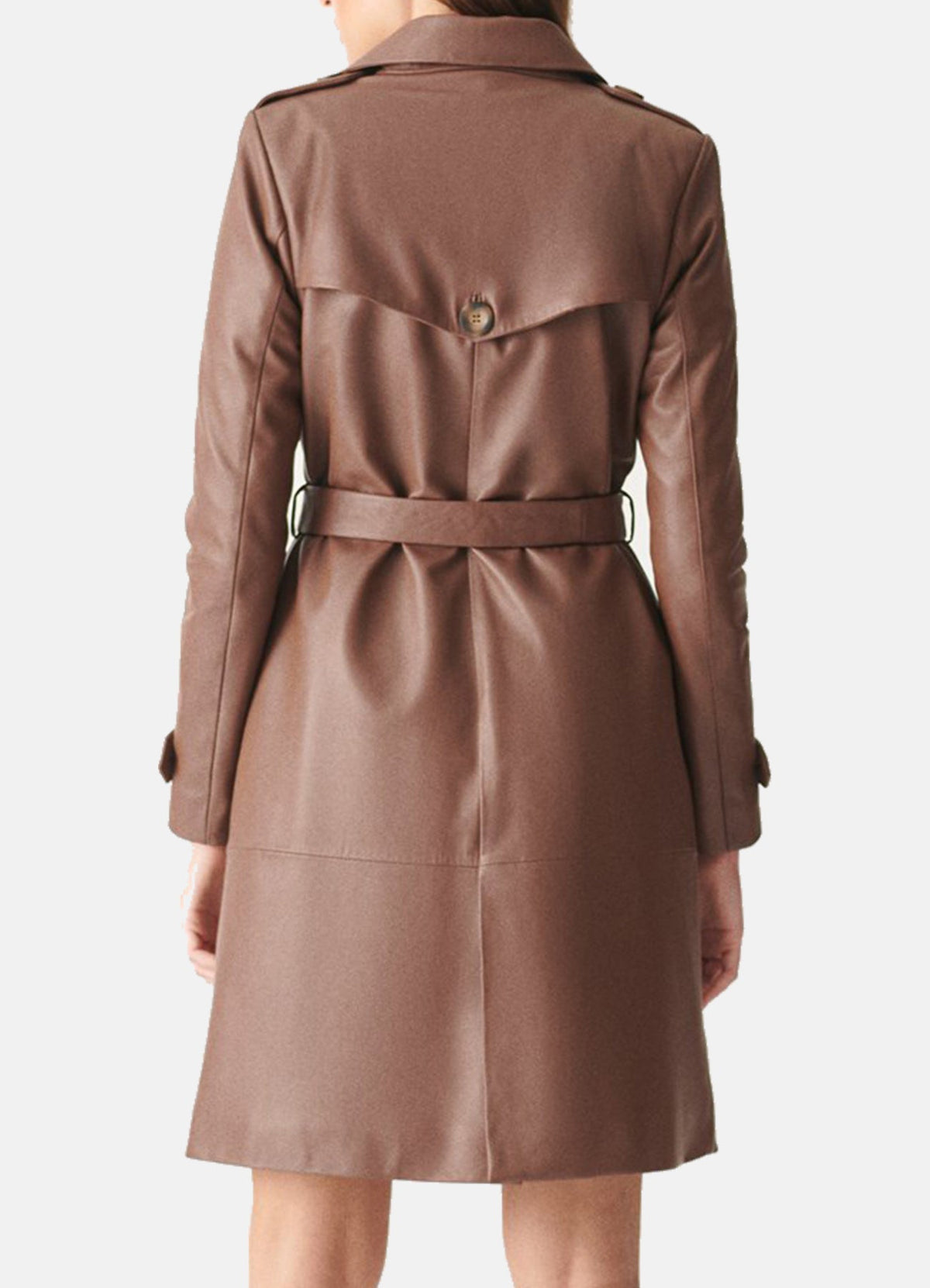 Womens Modern Brown Trench Leather Coat