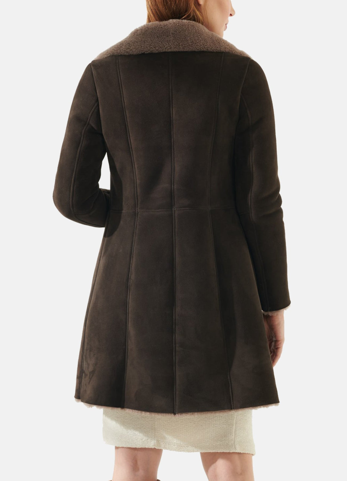 Womens Dark Brown Shearling Leather Coat