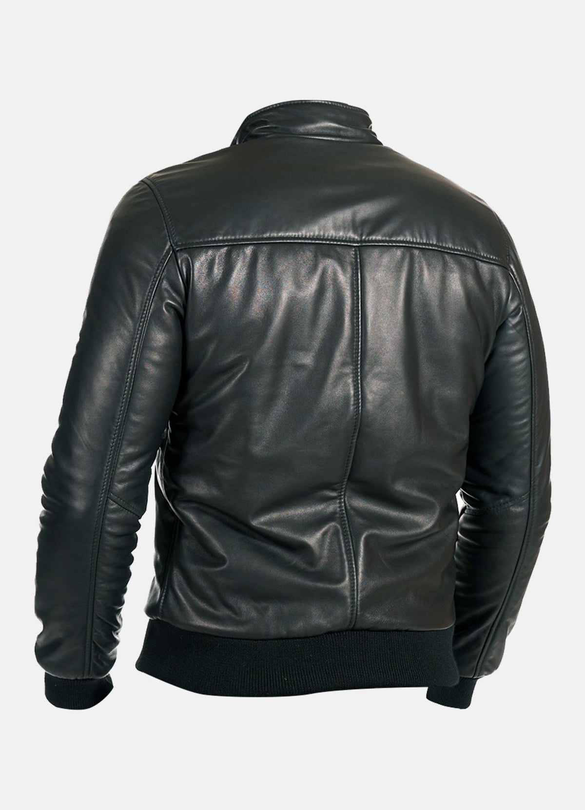 Mens Black Smooth Leather Bomber Jacket