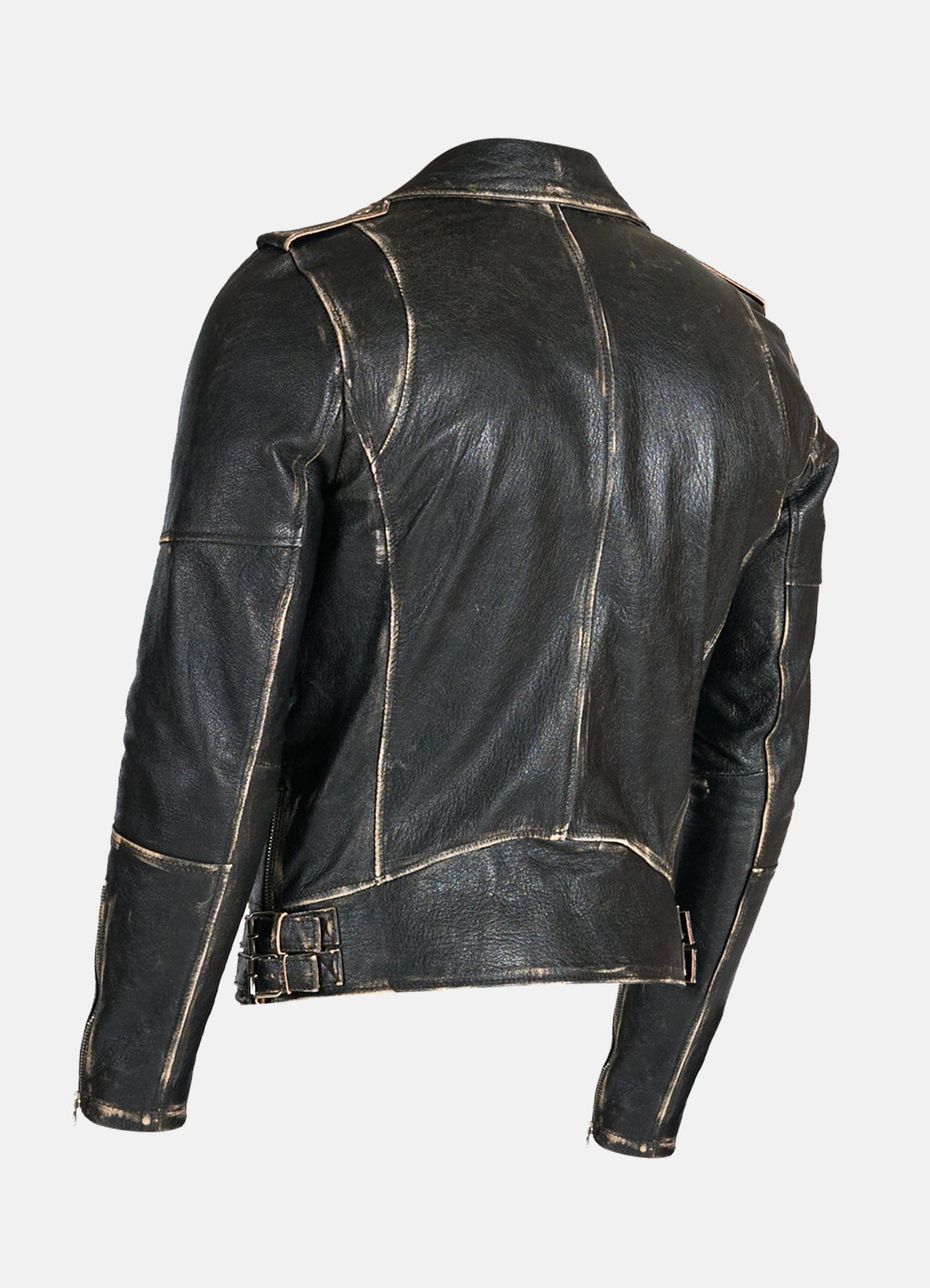 Mens Distressed Black Biker Leather Jacket