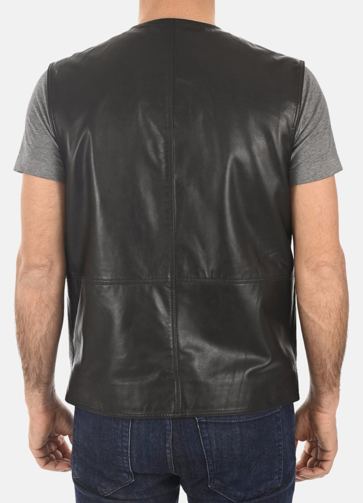 Mens Military Style Black Leather Vest