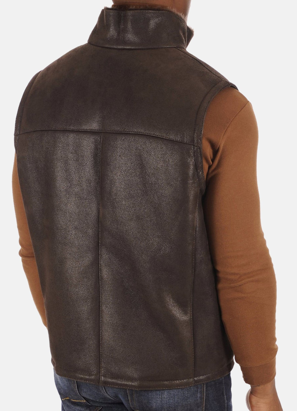 Mens Brown Real Shearling Leather Vest