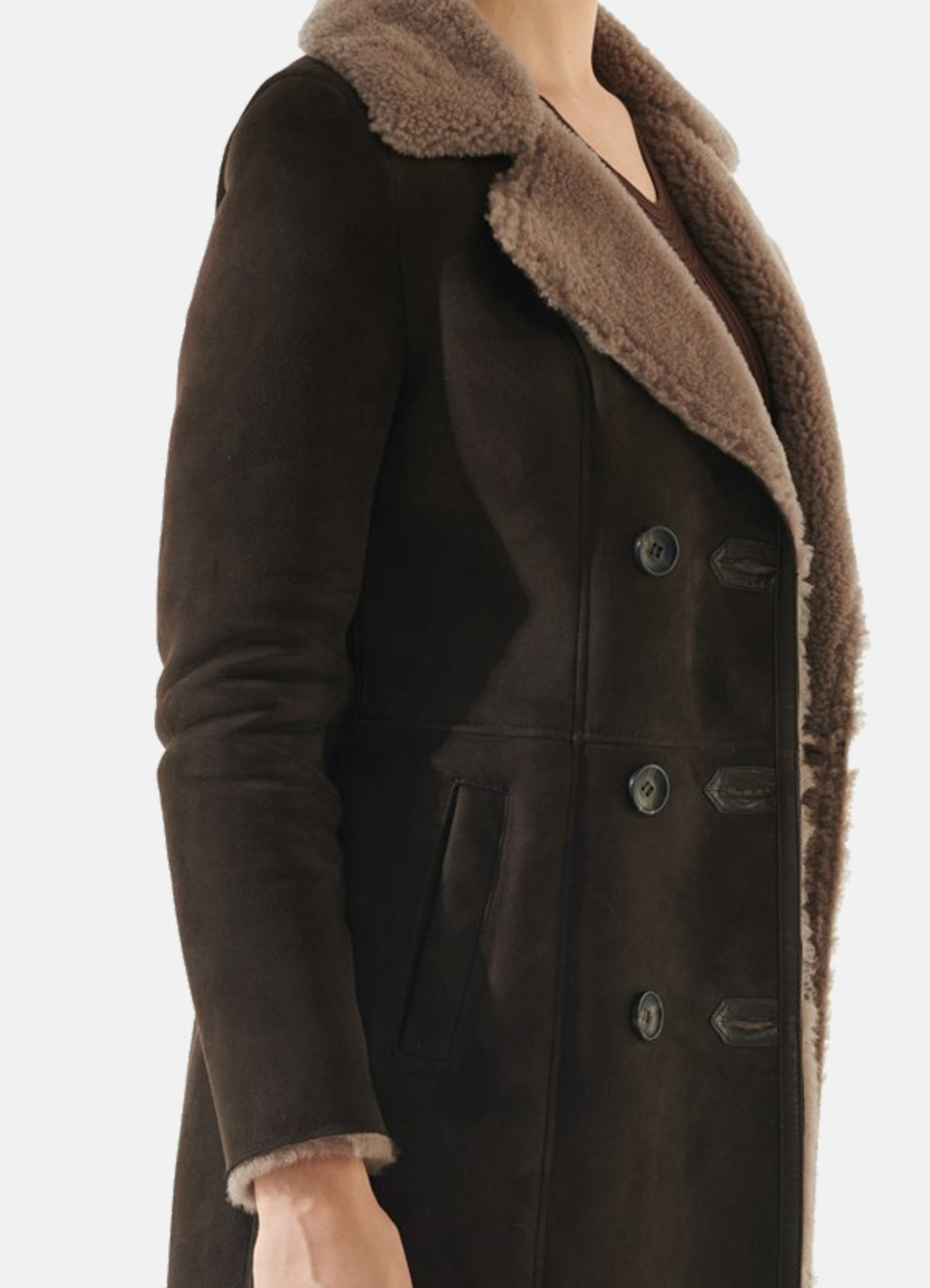 Womens Dark Brown Shearling Leather Coat