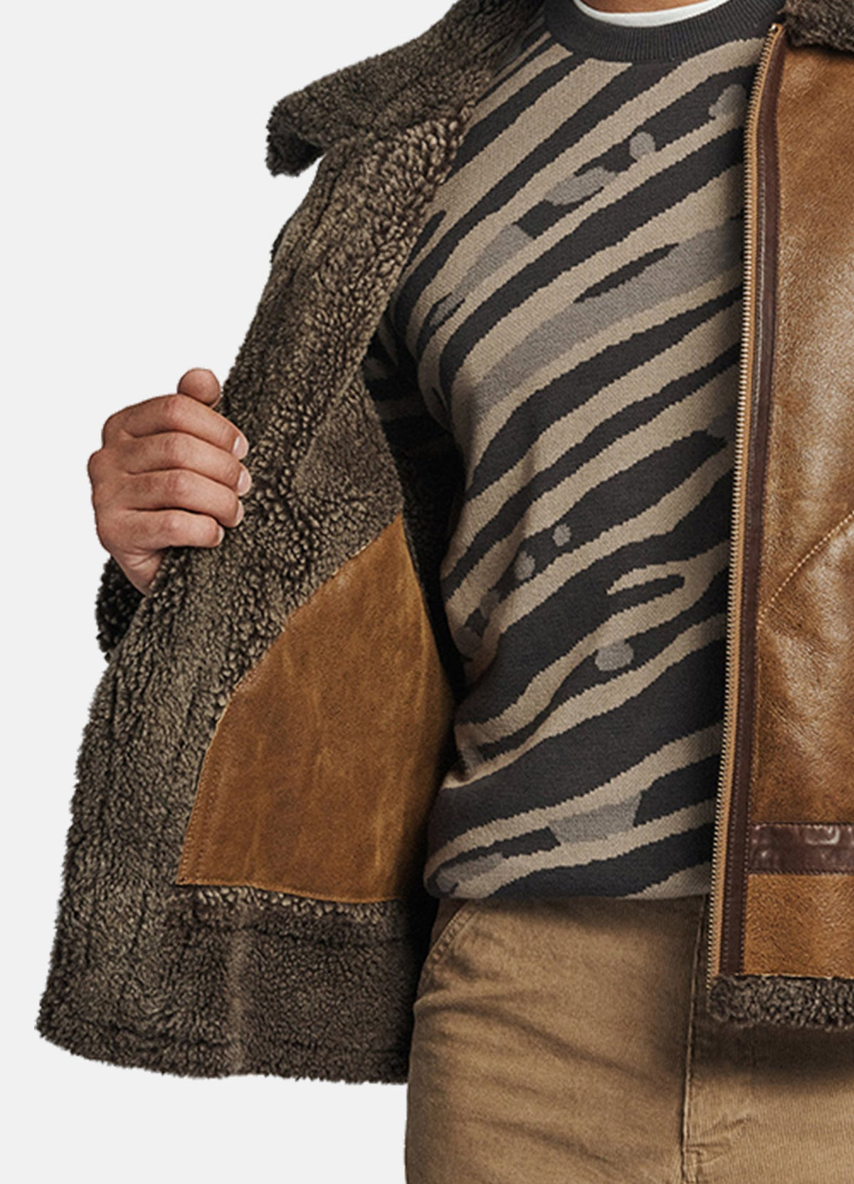 Mens Vintage Brown Shearling Leather Jacket