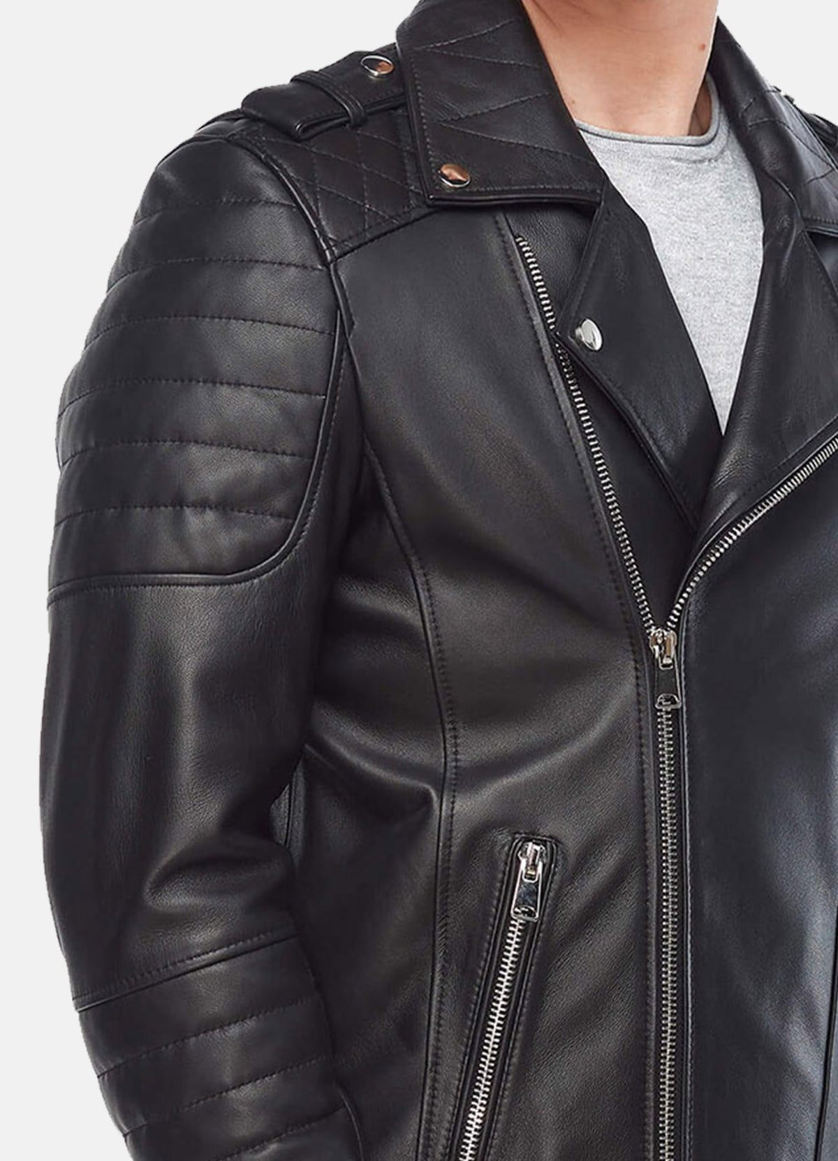 Mens Quilted Black Biker Leather Jacket