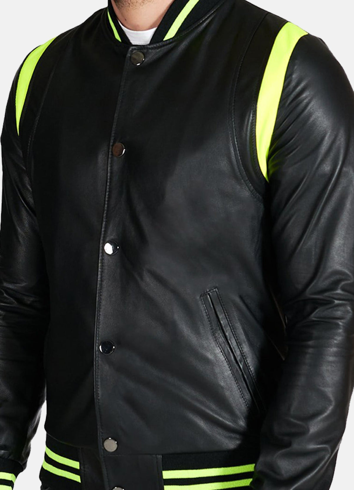 Mens Neon and Black Varsity Leather Jacket