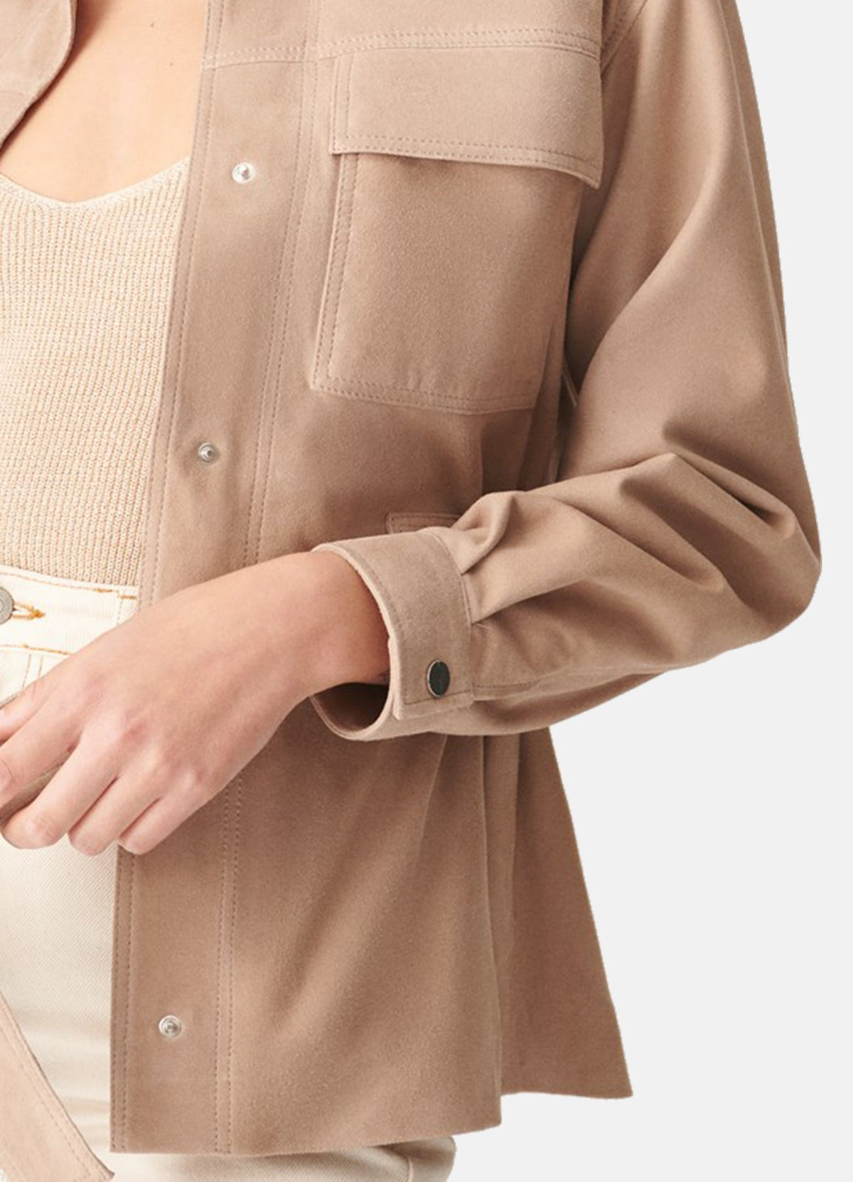 Womens Beige Long Length Suede Leather Jacket