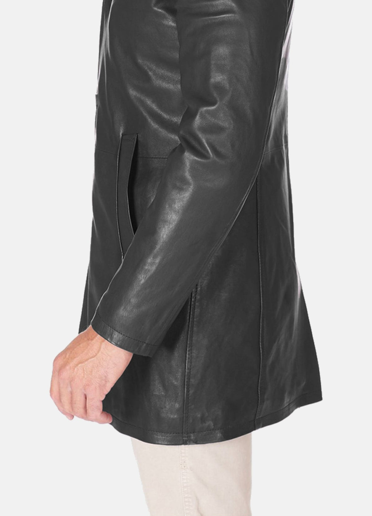 Mens Iconic Black Mid-Length Leather Coat