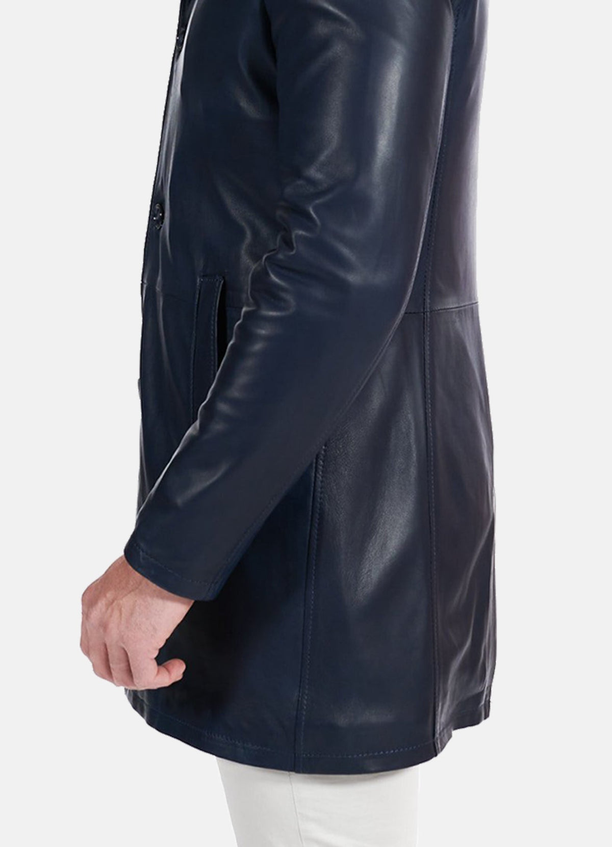 Mens Casual Blue Mid-Length Leather Coat