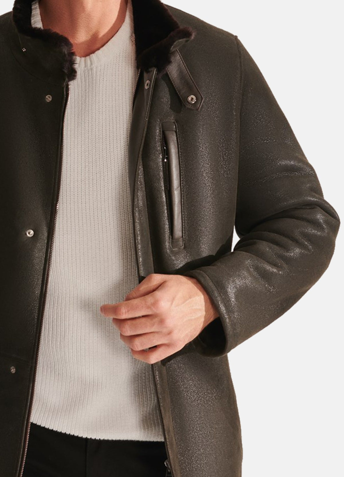 Mens Dark Brown Authentic Shearling Leather Coat