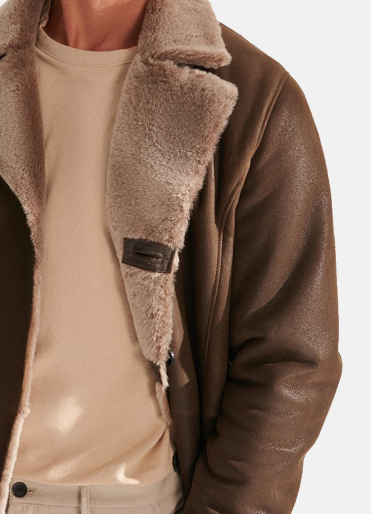 Mens Modern Brown Shearling Leather Coat