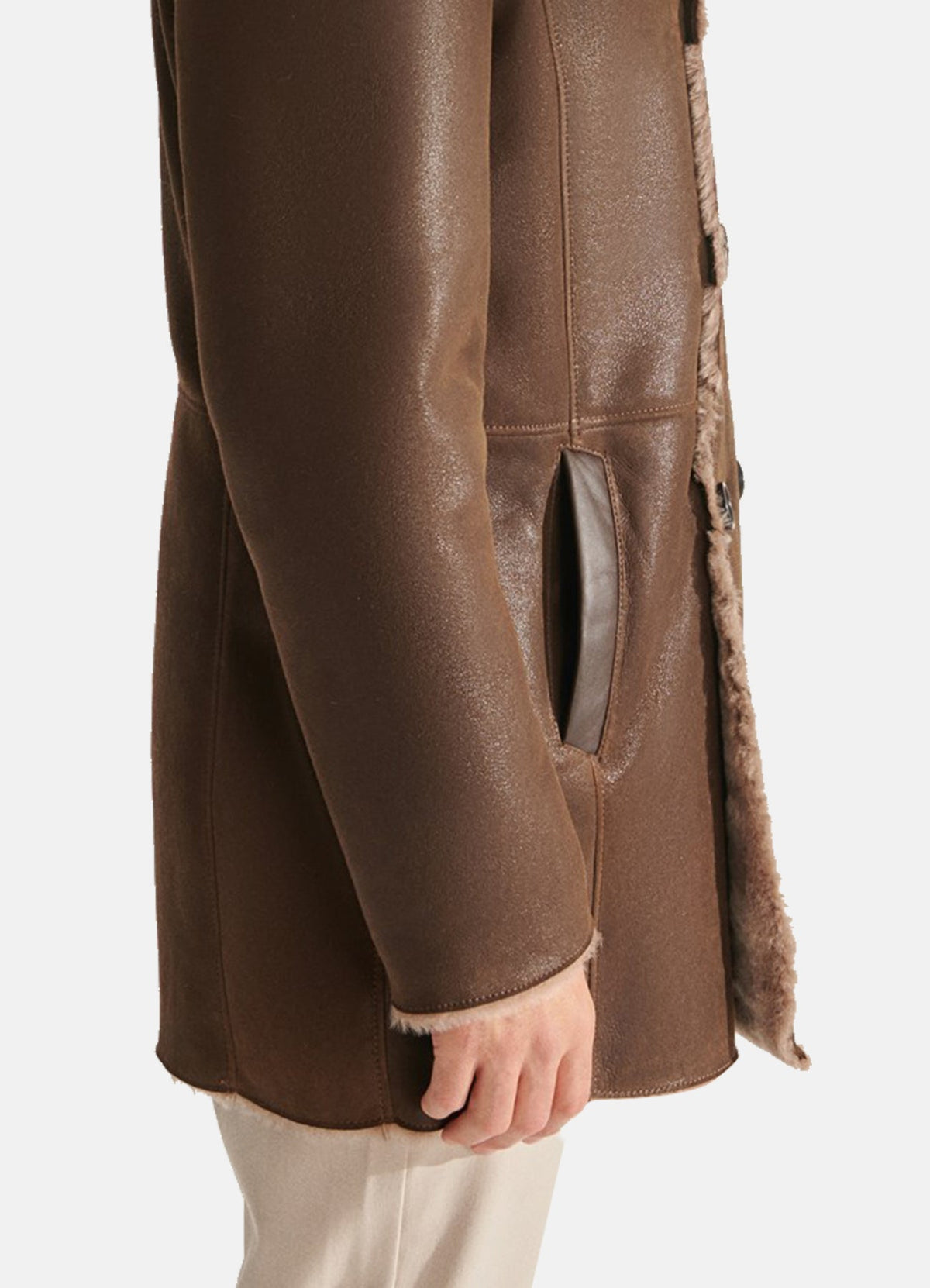 Mens Modern Brown Shearling Leather Coat