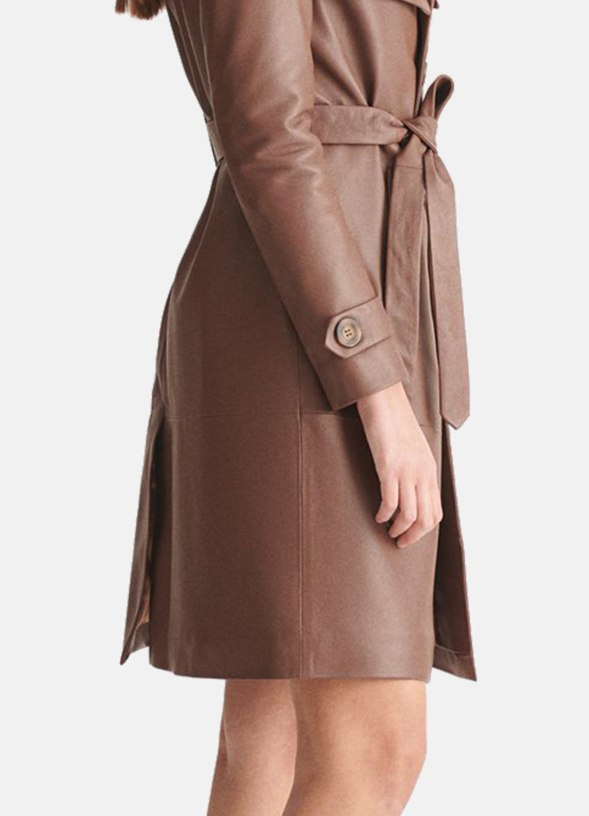 Womens Modern Brown Trench Leather Coat