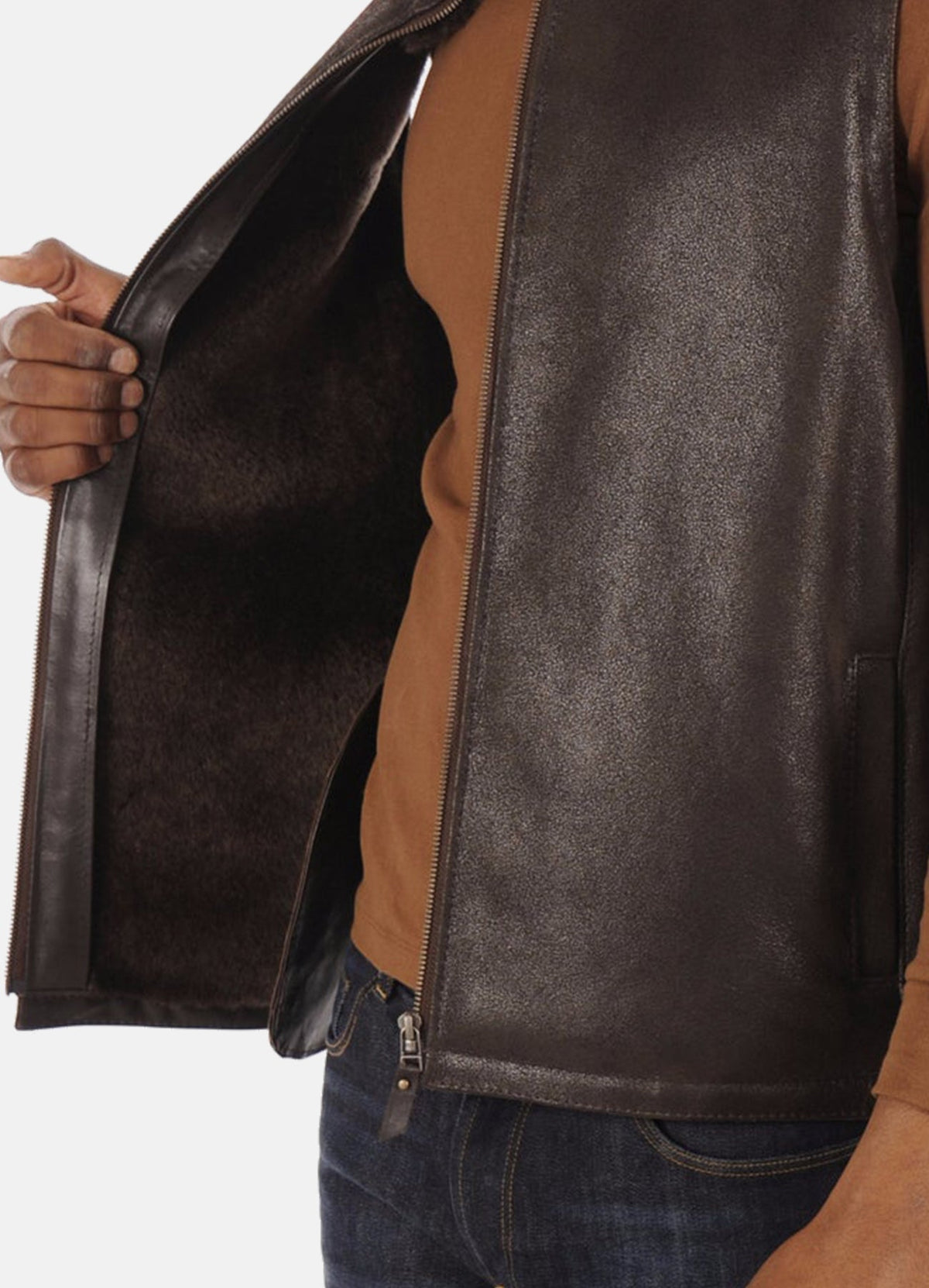 Mens Brown Real Shearling Leather Vest