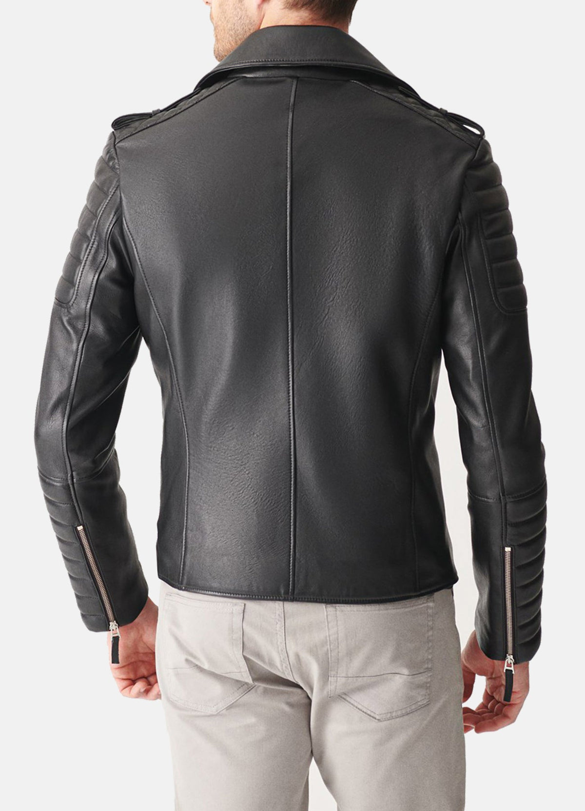 Mens Quilted Charcoal Black Biker Leather Jacket