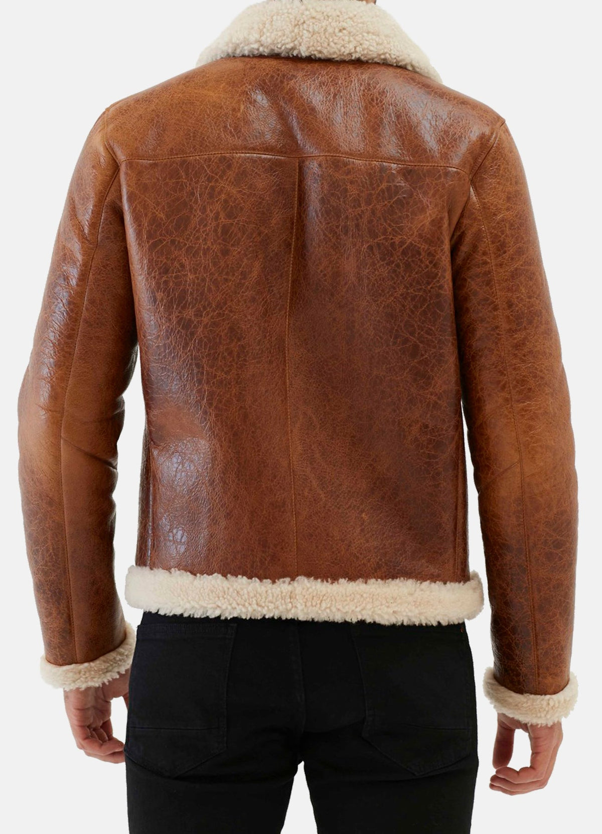 Mens Distressed Brown Shearling Leather Jacket