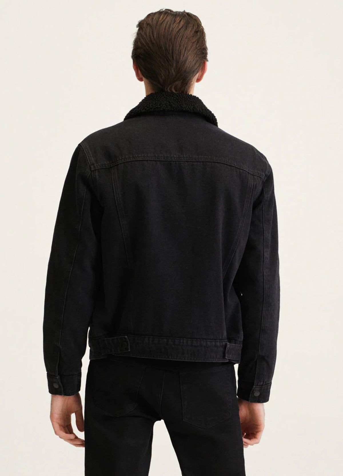 Mens Deep Black Denim Shearling Jacket