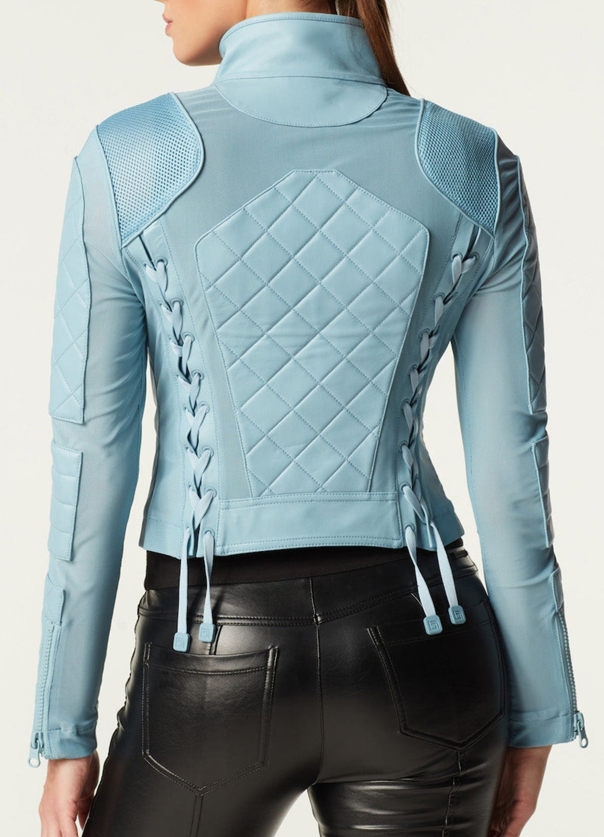 Womens Baby Blue Biker Leather Jacket