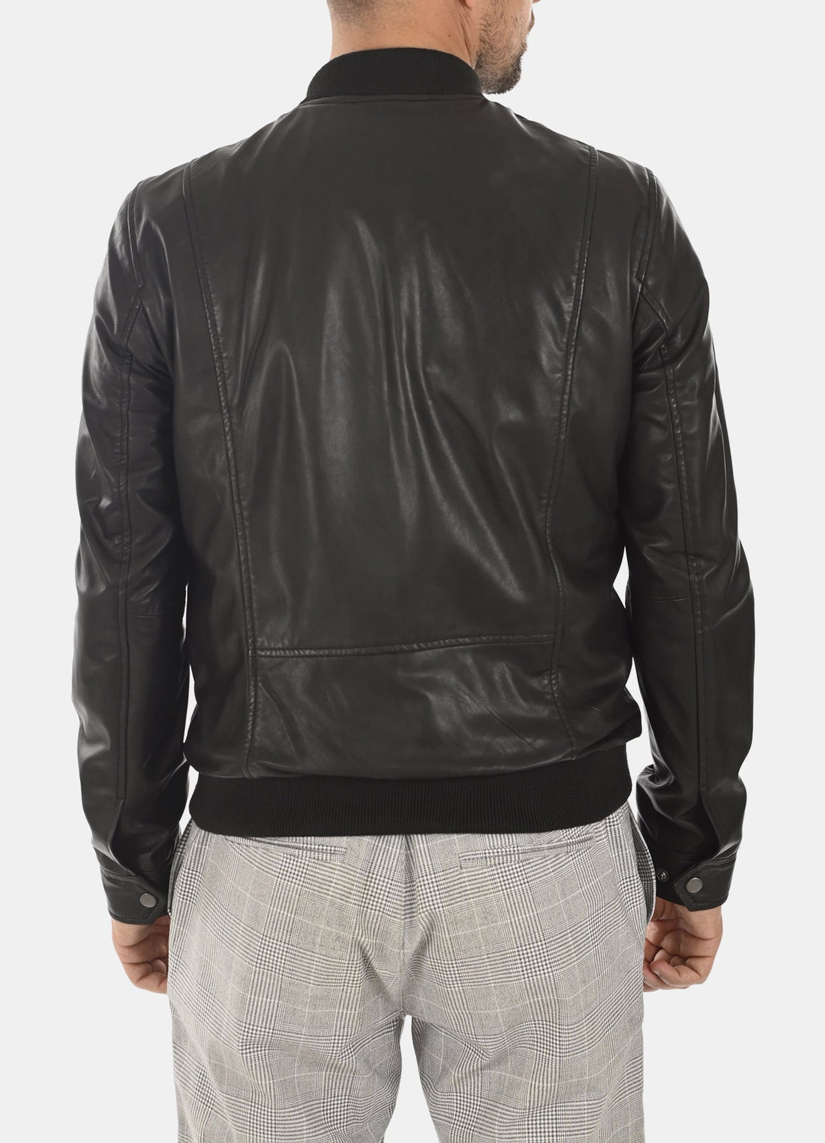 Mens Deep Black Bomber Leather Jacket