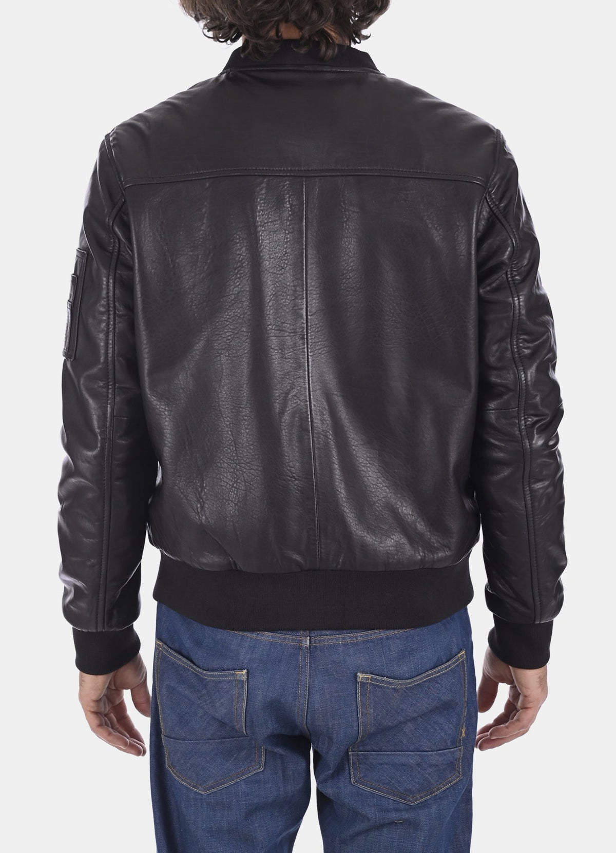 Mens Ink Black Bomber Leather Jacket