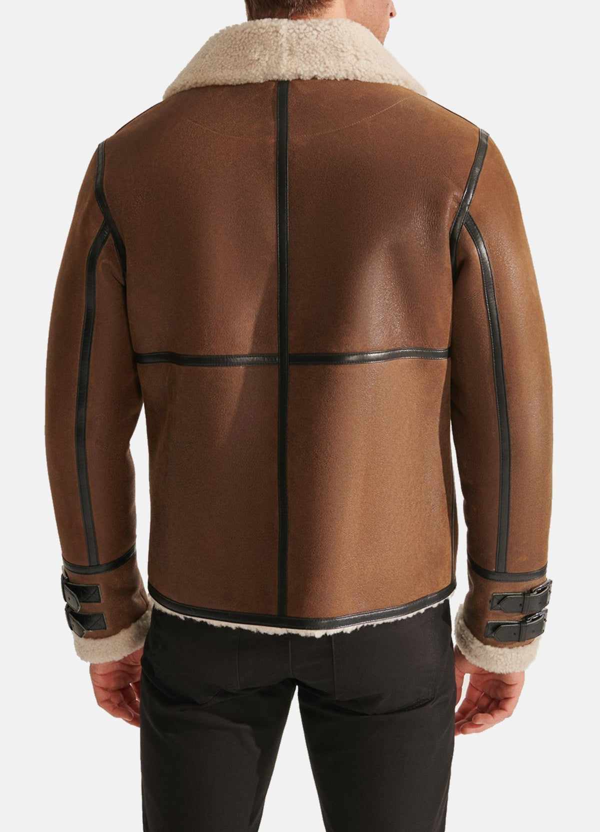 Mens Caramel Brown Shearling Leather Jacket