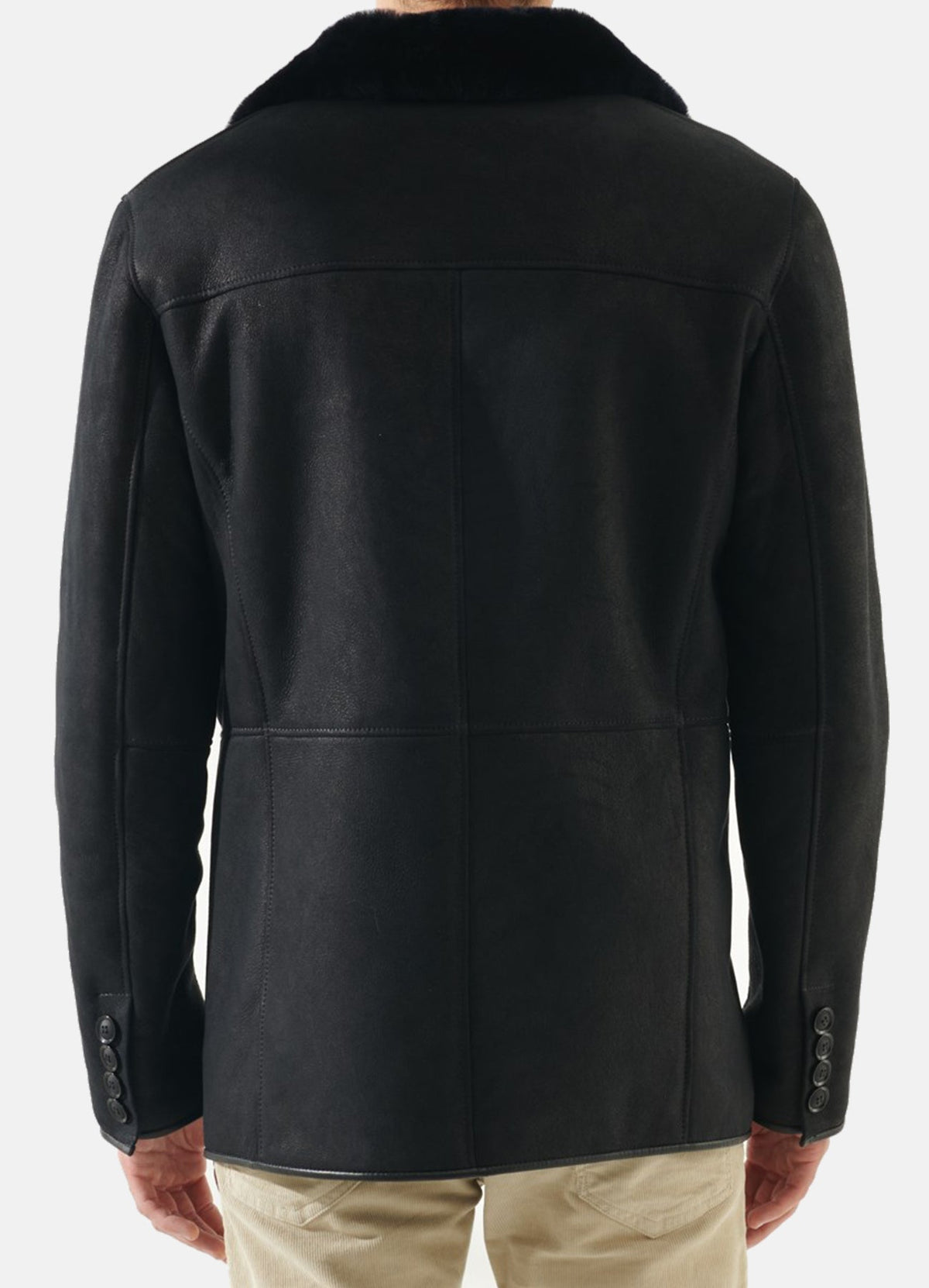 Mens Matt Black Shearling Leather Coat