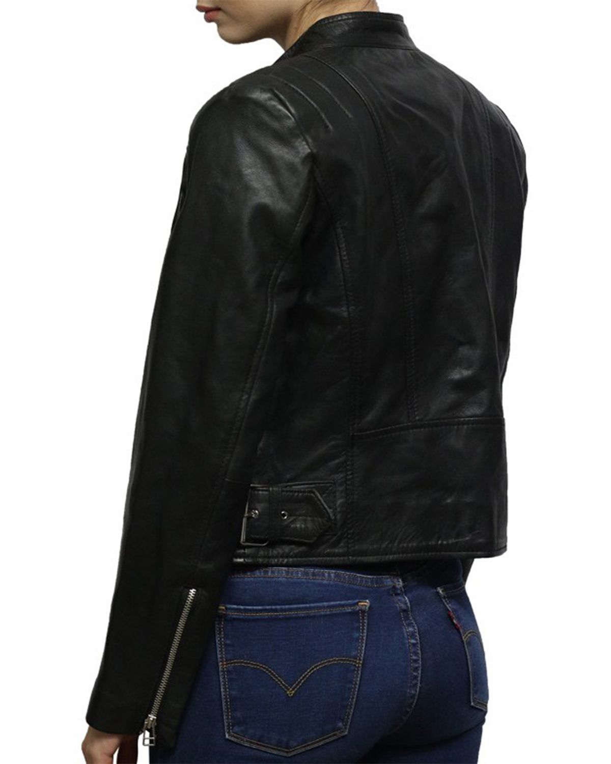 Women's Black Short Length Biker Jacket