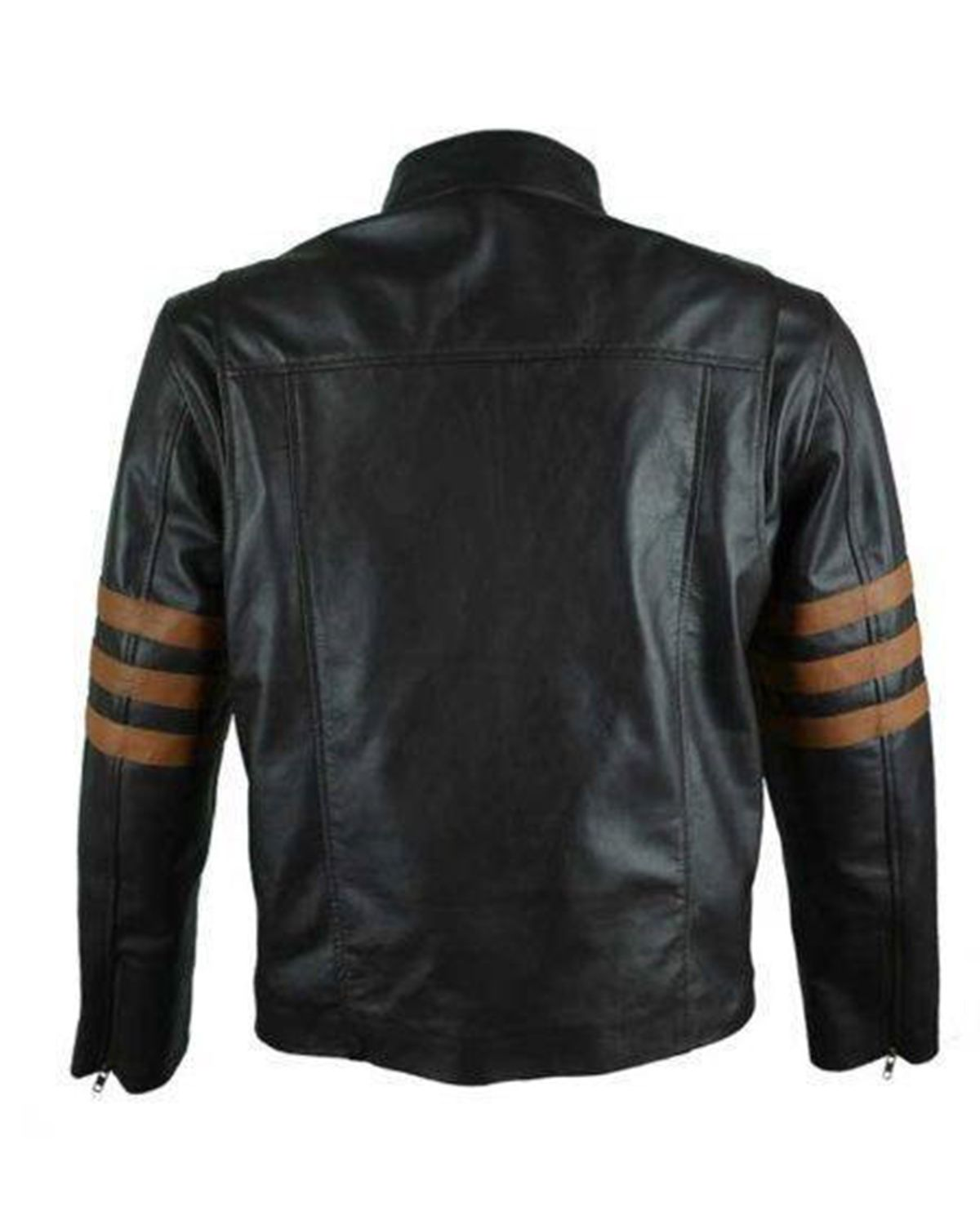 Men's Black Cafe Racer With Brown Stripes Leather Jacket