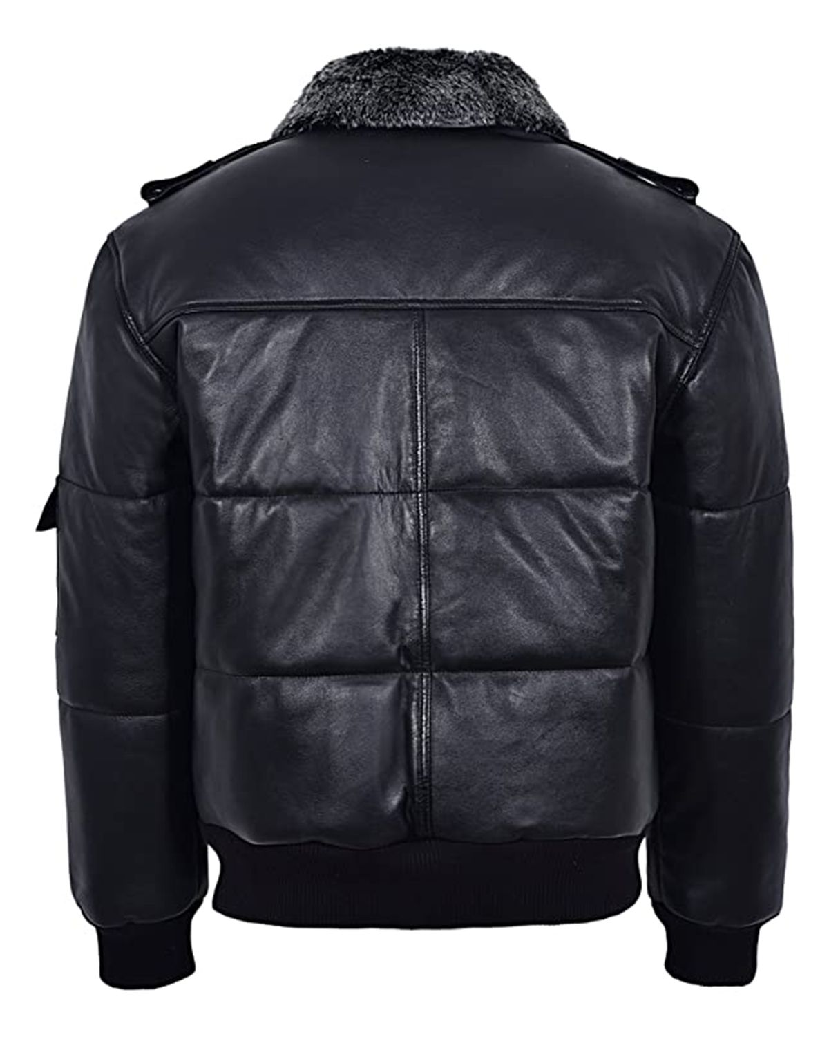 Men's Puffer Black Fur Collar Bomber Jacket