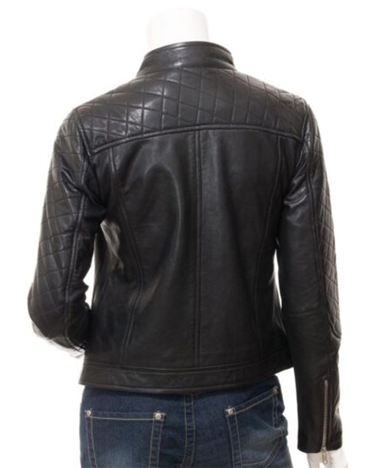 Women's Quilted Shoulder Stylish Biker Cafe Racer Style Real Leather Jacket