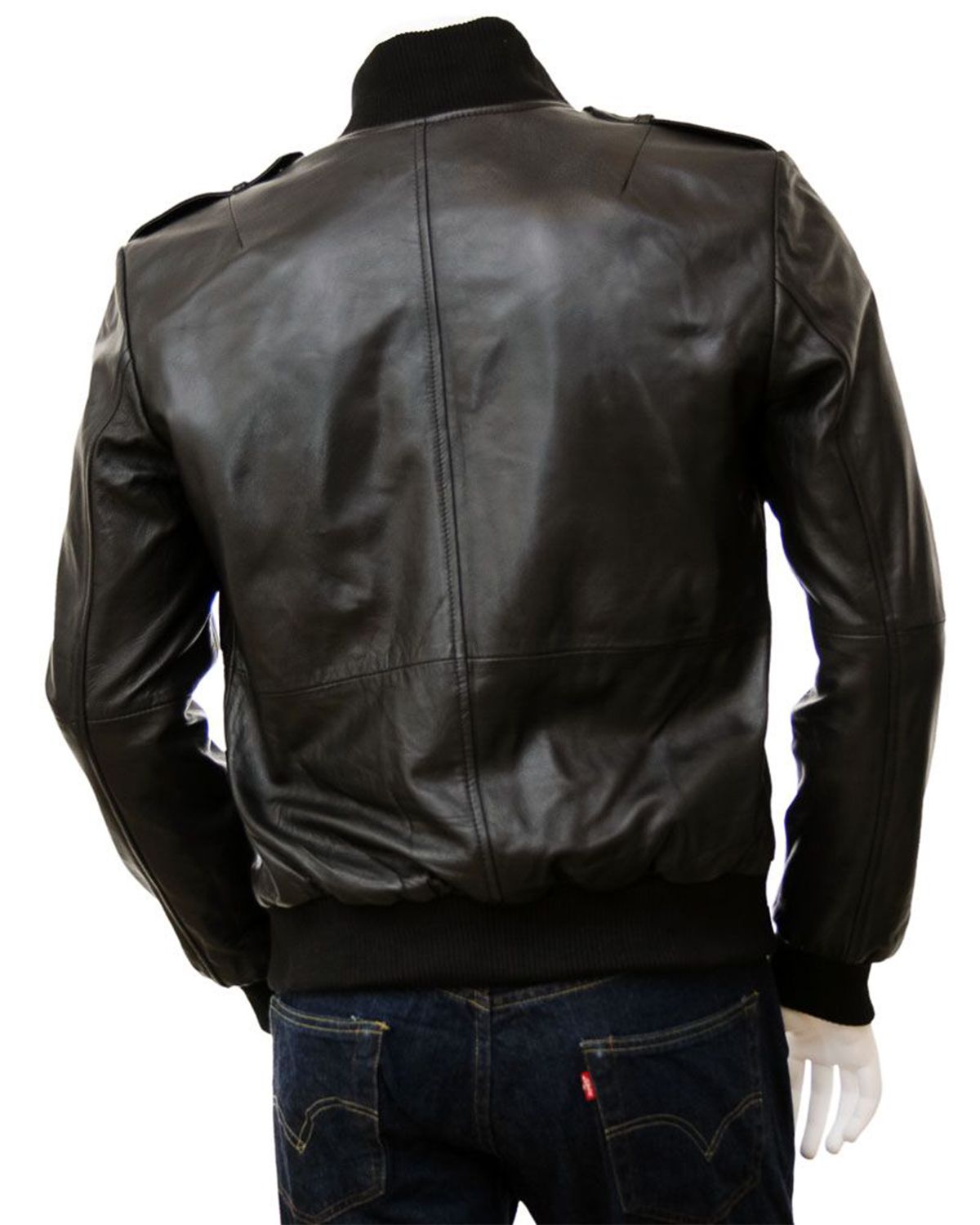 Men's Epaulettes Shoulder Stylish Bomber Leather Jacket