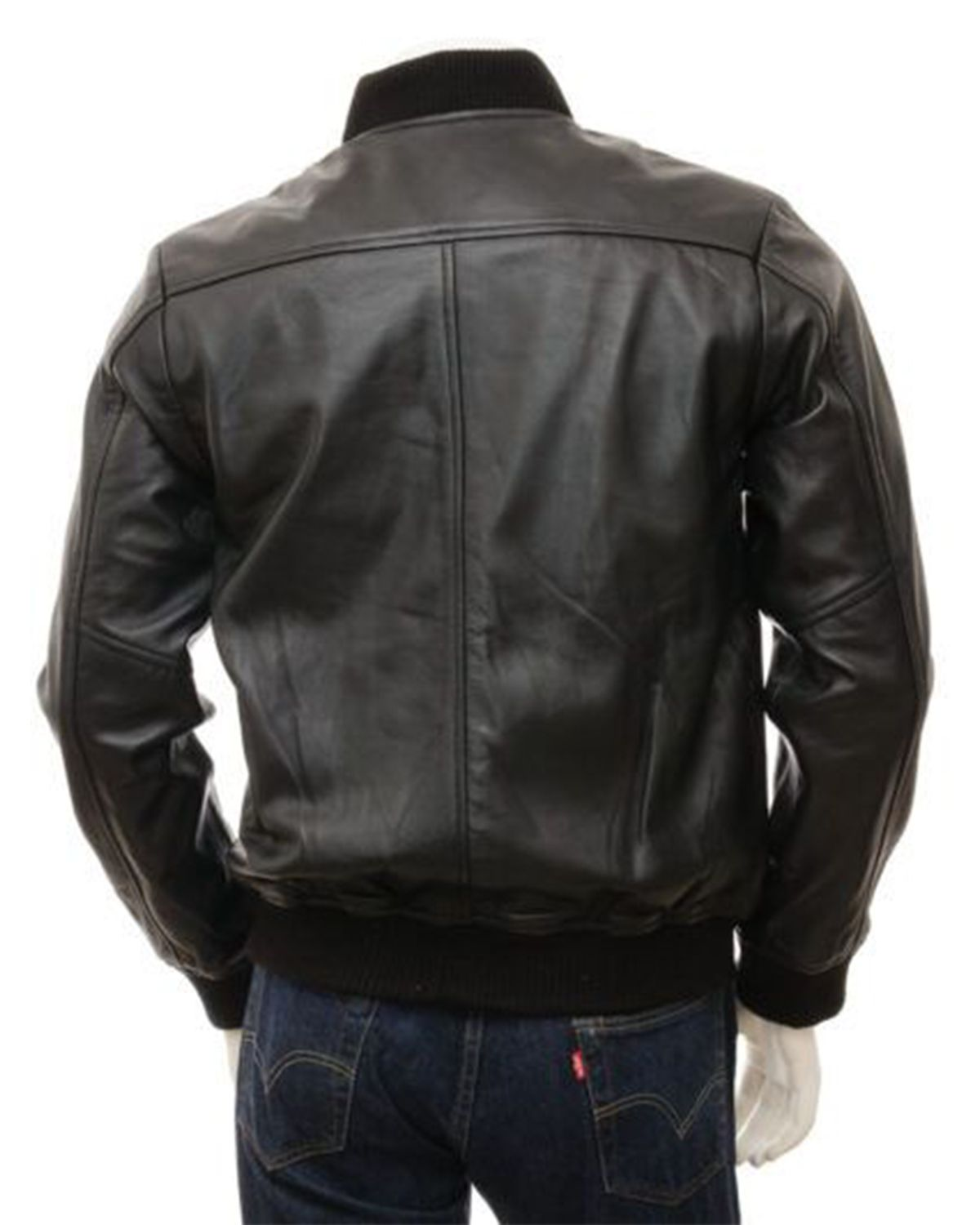 Men's Black Classic Leather Bomber Jacket