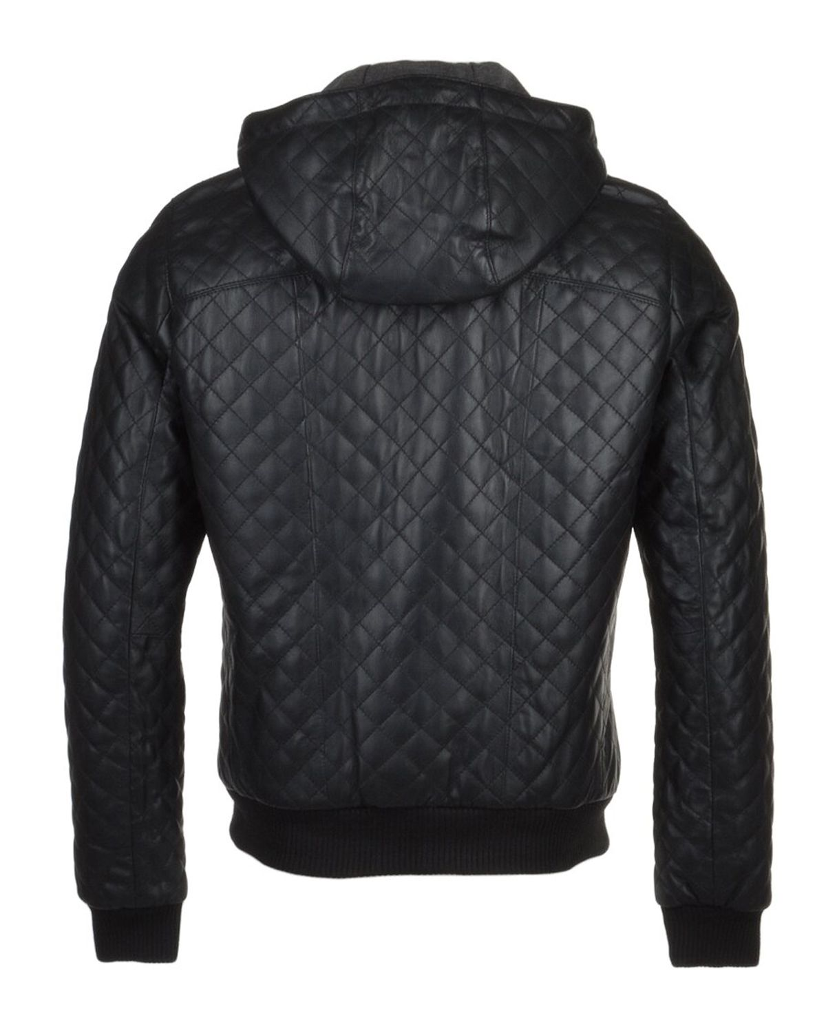 Men's Quilted Detachable Hooded Bomber Real Leather Jacket