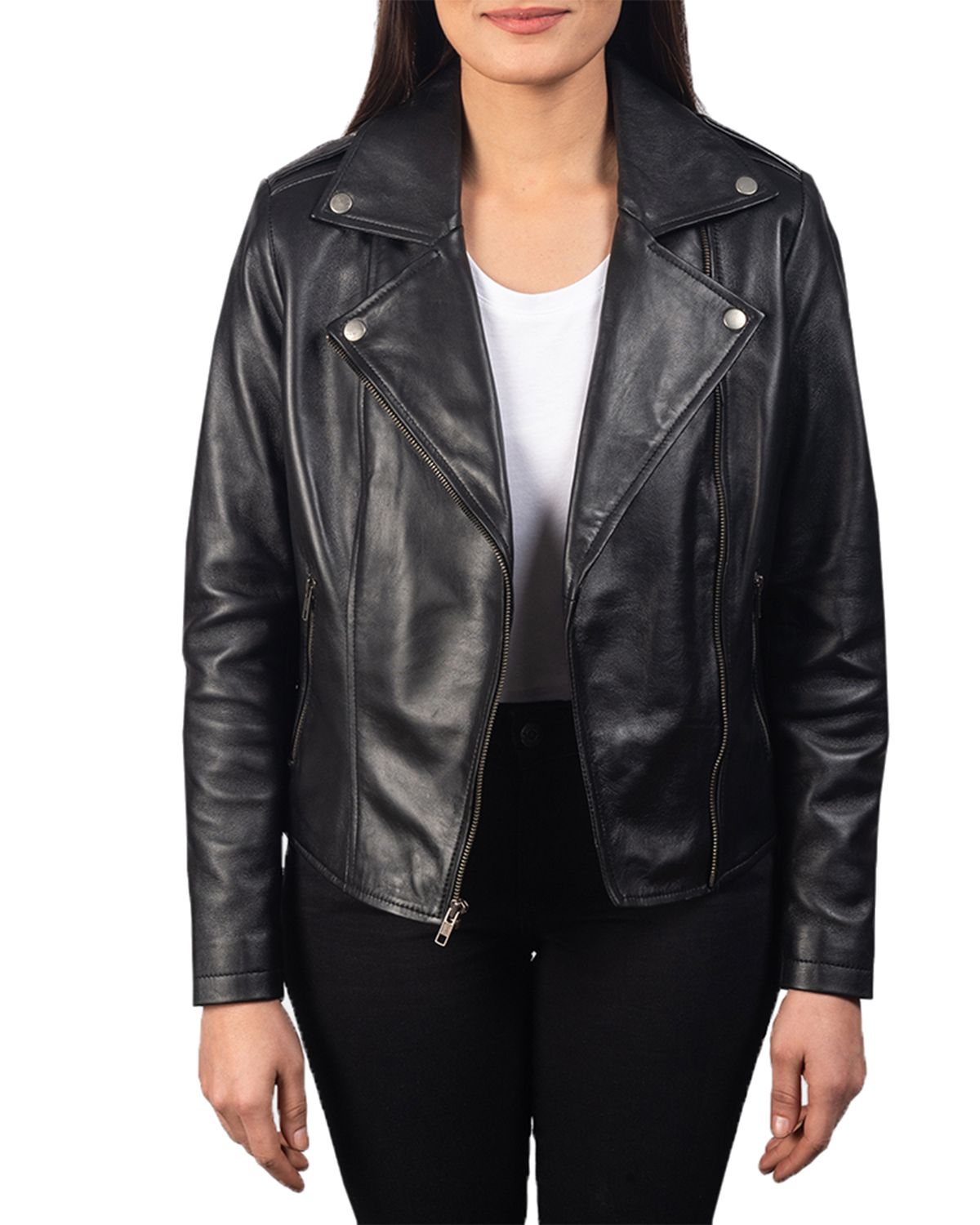 Women's Notch Collar Stylish Biker Leather Jacket