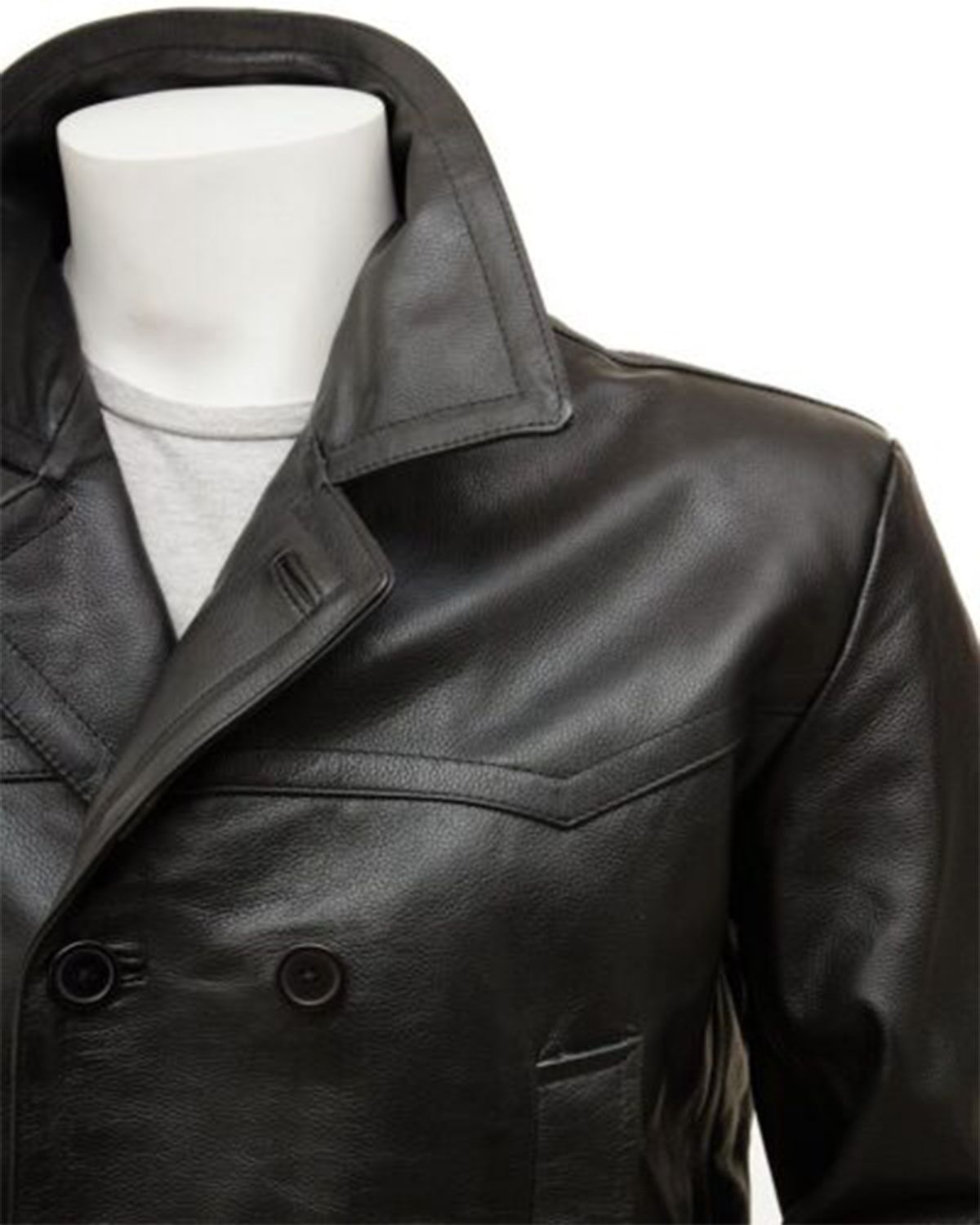 Men's Real Sheepskin Leather Classic Style Peacoat